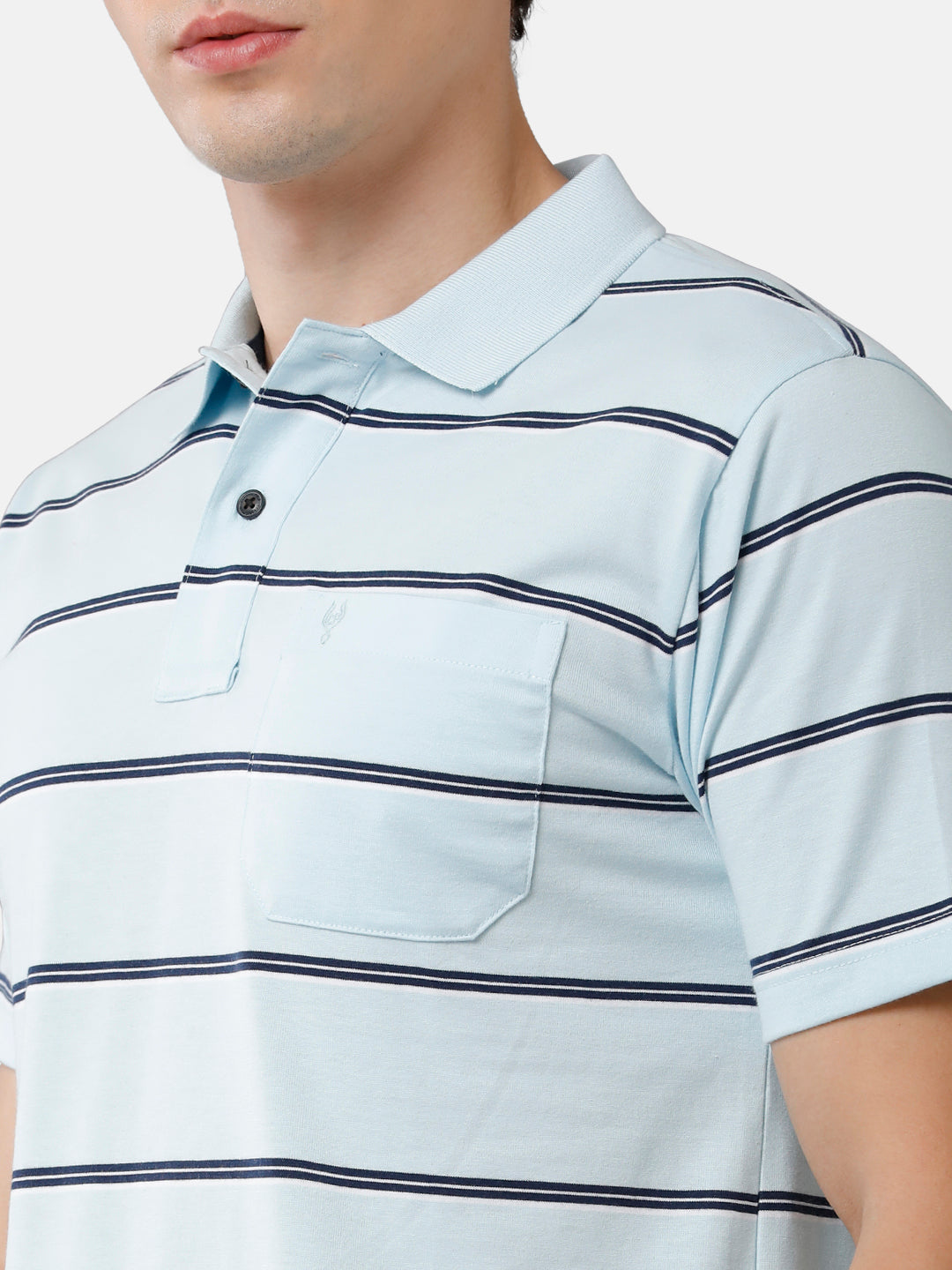 Classic Polo Mens Cotton Blend Striped Authentic Fit Polo Neck Sky Blue Color T-Shirt | Avon 476 B