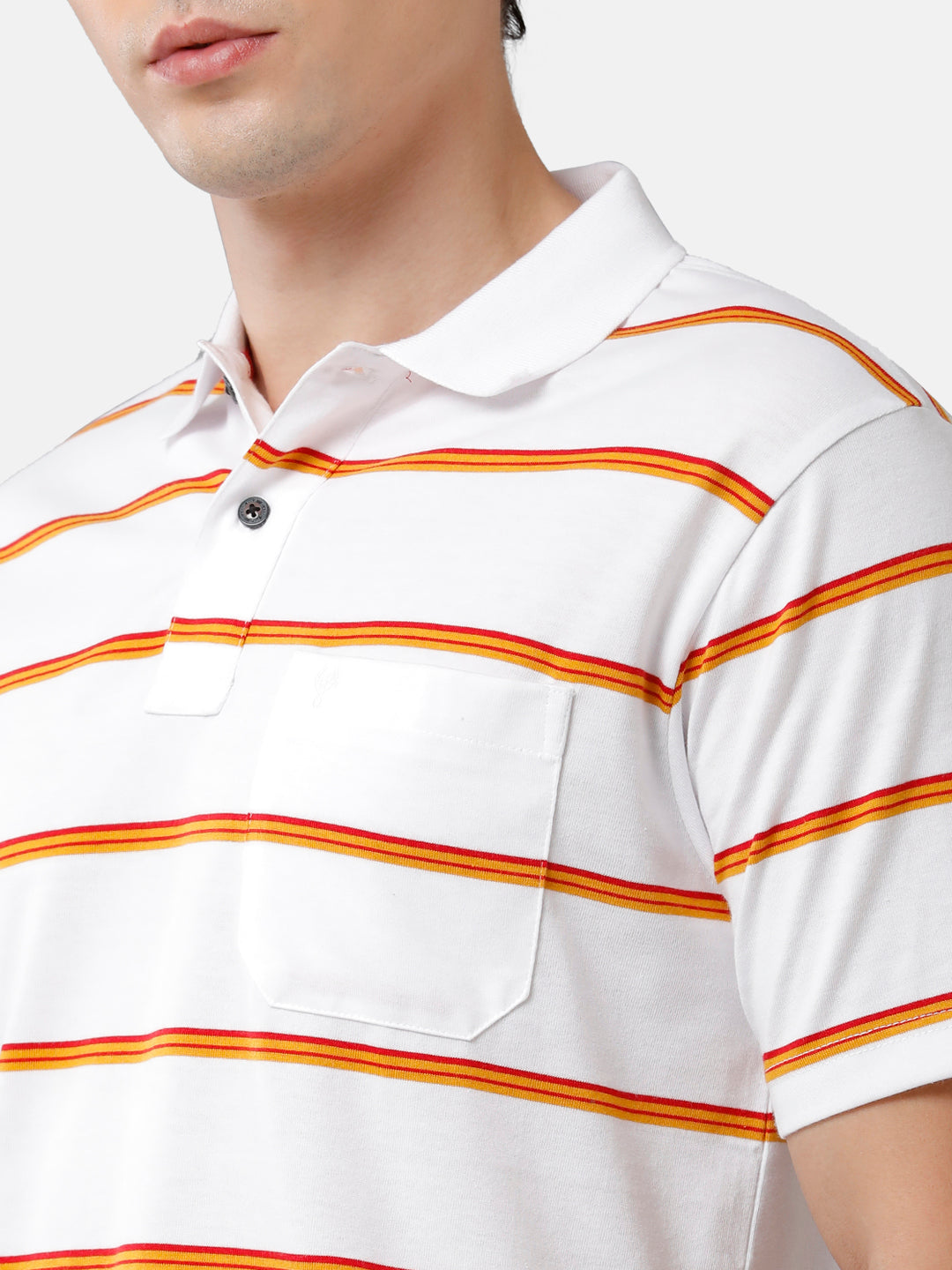 Classic Polo Mens Cotton Blend Striped Authentic Fit Polo Neck White Color T-Shirt | Avon 476 A