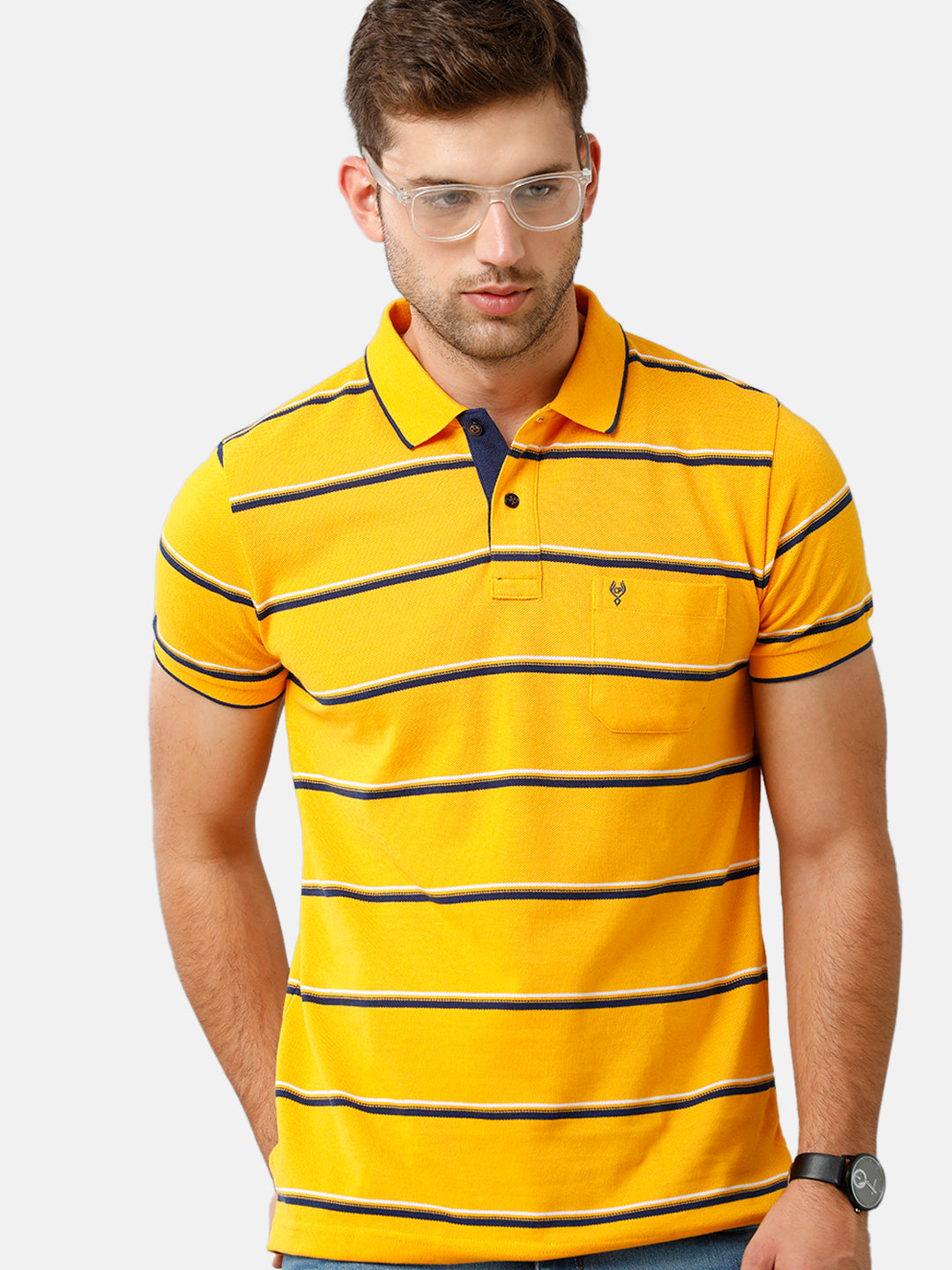 Classic Polo Mens Cotton Blend Half Sleeve Striped Slim Fit Polo Neck Yellow Color T-Shirt | Nitro 237 A