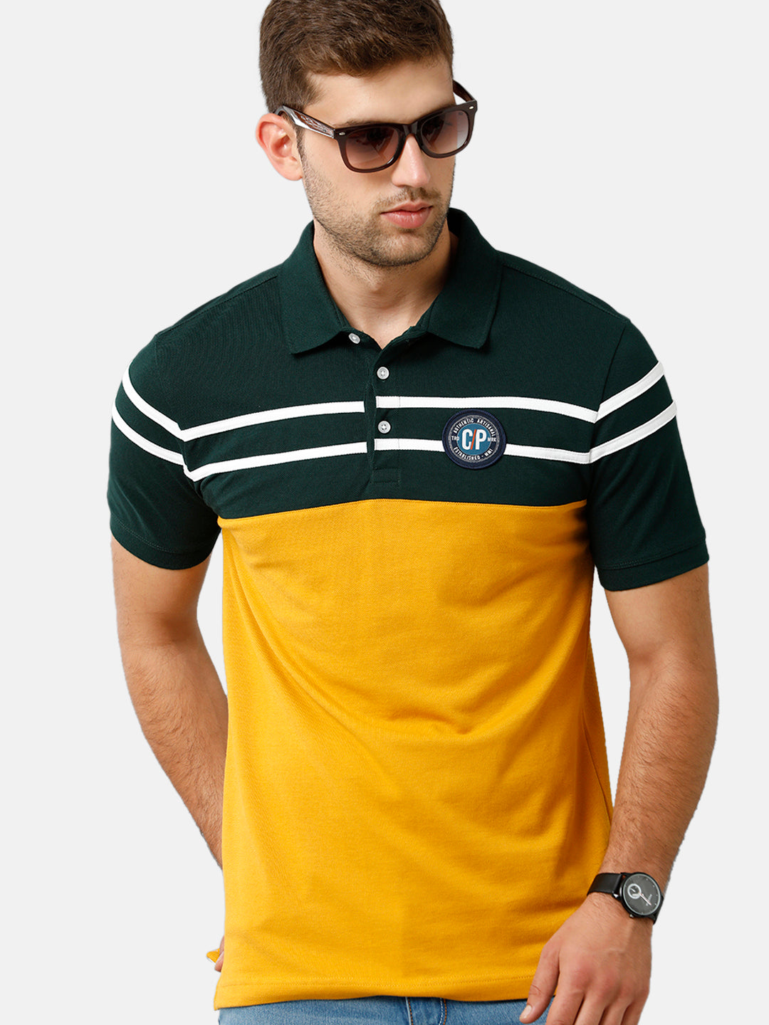 Classic Polo Mens Cotton Half Sleeve Color Block Slim Fit Polo Neck Multicolor T-Shirt | Prm 682 B