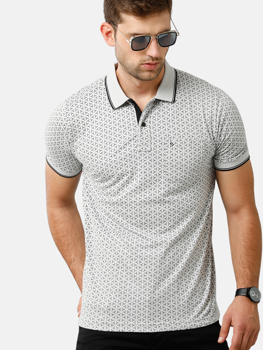 Classic Polo Mens Cotton Half Sleeve Printed Slim Fit Polo Neck Light Grey Color T-Shirt | Bello 173 B