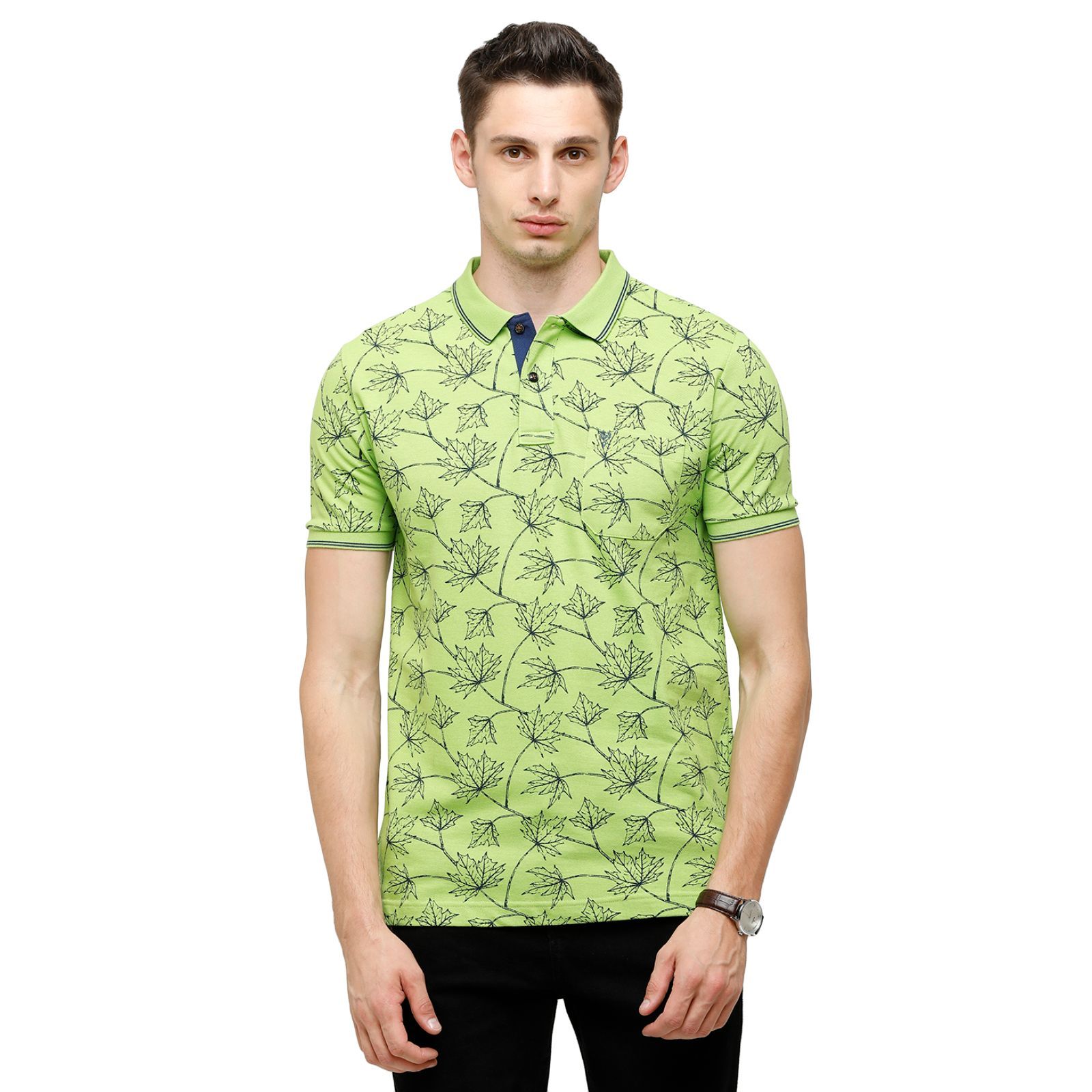 Classic Polo Mens Printed Half Sleeve 100% Cotton Green Polo Neck T-Shirt ( BEAU - 142 A SF P ) T-Shirt Classic Polo 