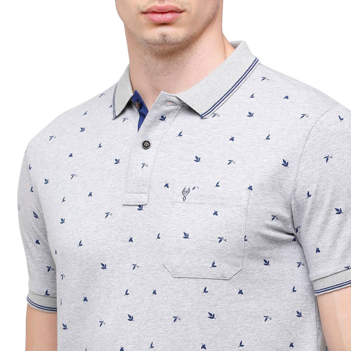 Classic Polo Mens Printed Half Sleeve 100% Cotton Grey Polo Neck T-Shirt ( BELLO - 142 B SF P ) T-Shirt Classic Polo 