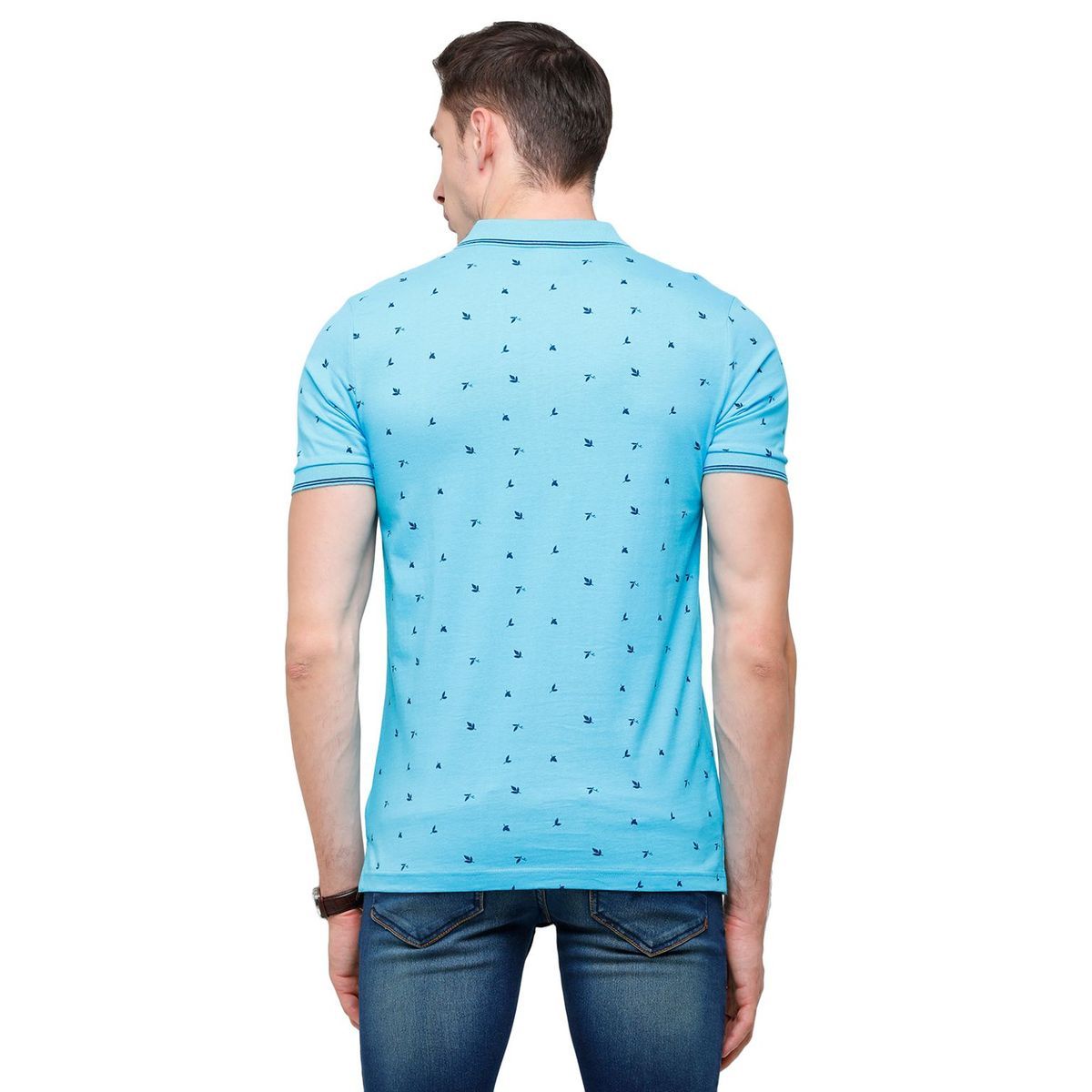 Classic Polo Mens Printed Half Sleeve 100% Cotton Turqouise Polo Neck T-Shirt ( BELLO - 142 A SF P ) T-Shirt Classic Polo 