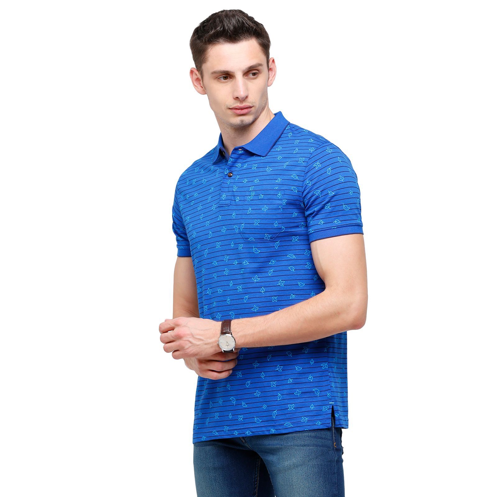 Classic Polo Mens Printed Half Sleeve 100% Cotton Royal Blue Polo Neck T-Shirt ( BELLO - 147 B SF P ) T-Shirt Classic Polo 