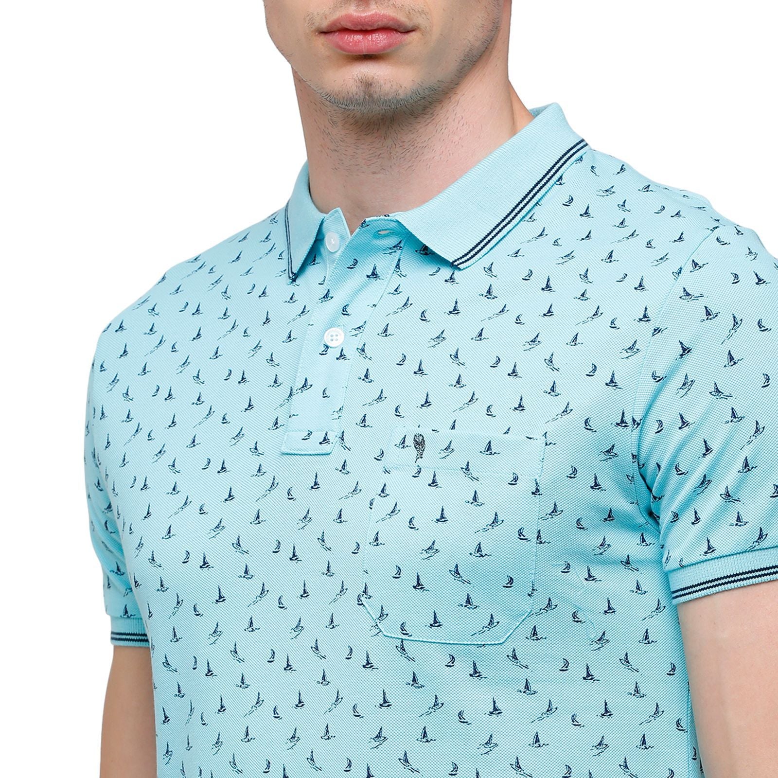 Swiss Club Mens Printed Half Sleeve 100% Cotton Turqouise Polo Neck T-Shirt ( STAG - 139 A SF P ) T-Shirt Swiss Club 