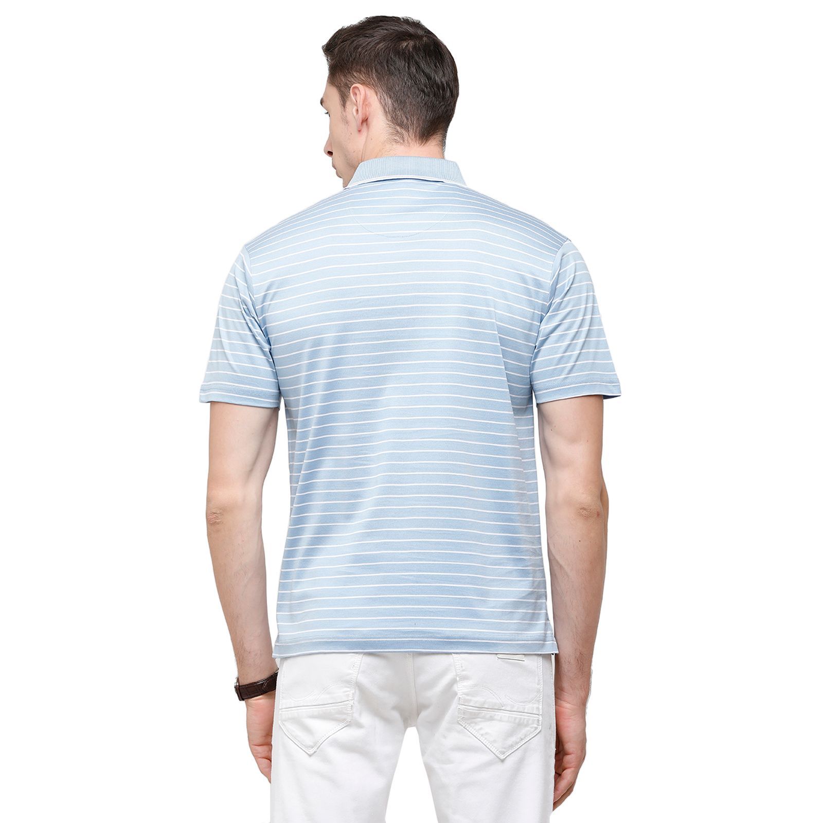 Classic Polo Men's Striped Authentic Fit Half Sleeve Premium Light Blue Stripe T-Shirt - Ultimo - 252 A T-Shirt Classic Polo 