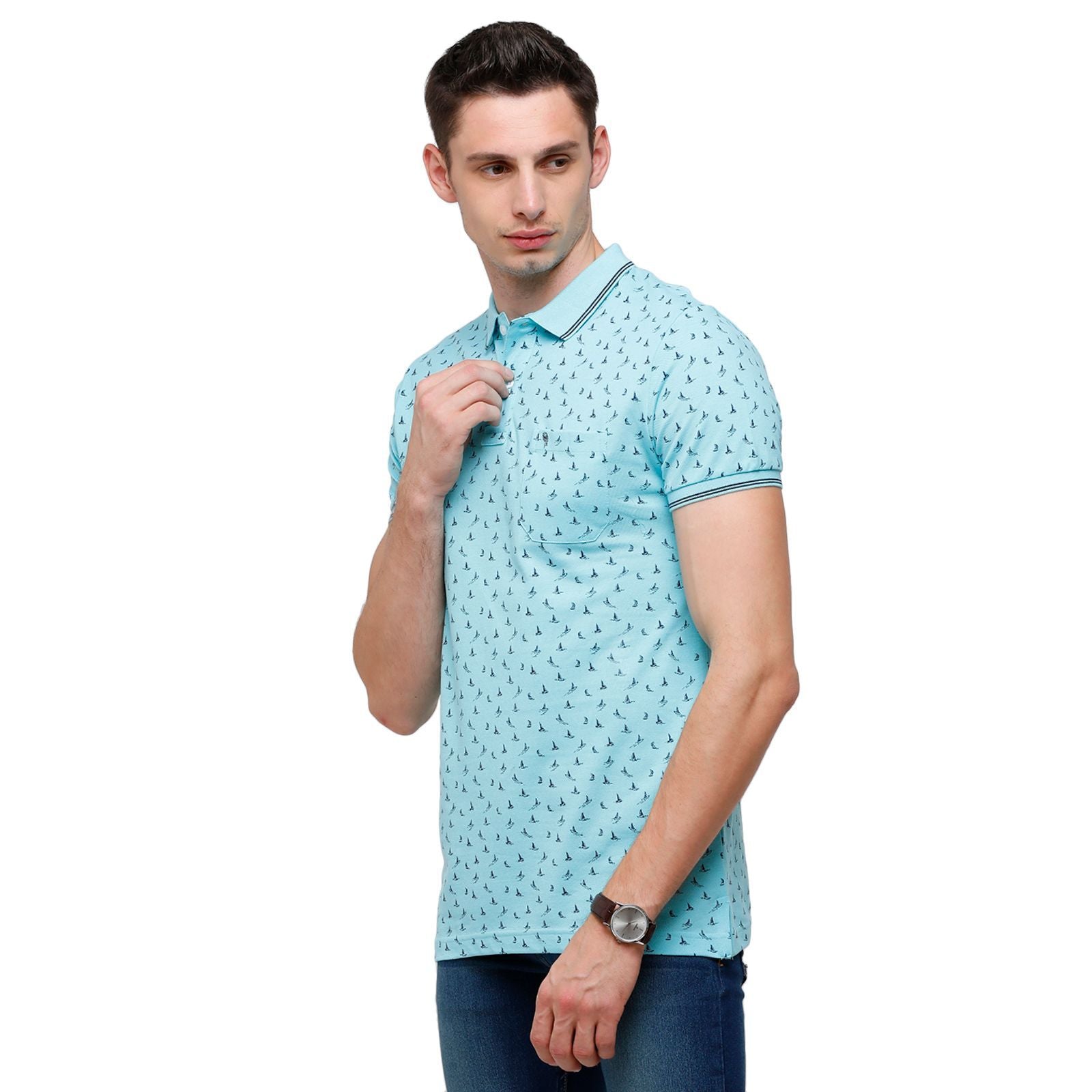 Swiss Club Mens Printed Half Sleeve 100% Cotton Turqouise Polo Neck T-Shirt ( STAG - 139 A SF P ) T-Shirt Swiss Club 