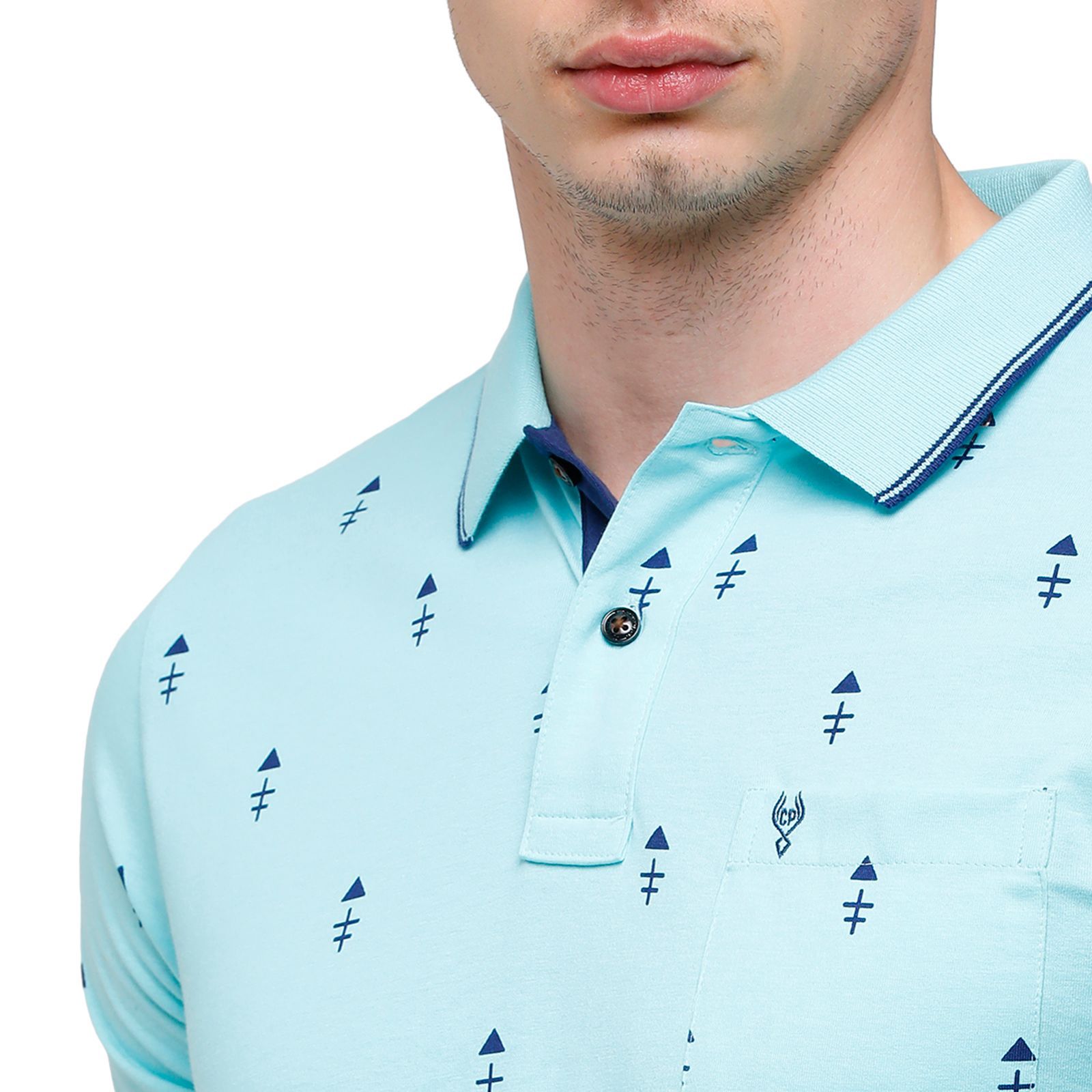 Classic Polo Mens Printed Half Sleeve 100% Cotton Turqouise Polo Neck T-Shirt ( BELLO - 146 A SF P ) T-Shirt Classic Polo 