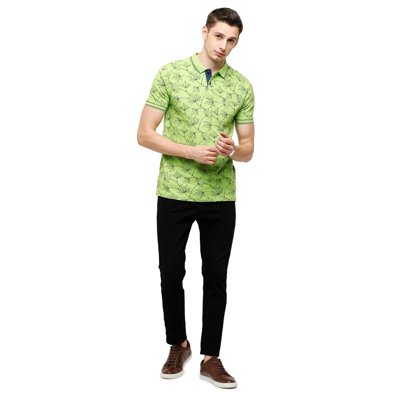 Classic Polo Mens Printed Half Sleeve 100% Cotton Green Polo Neck T-Shirt ( BEAU - 142 A SF P ) T-Shirt Classic Polo 