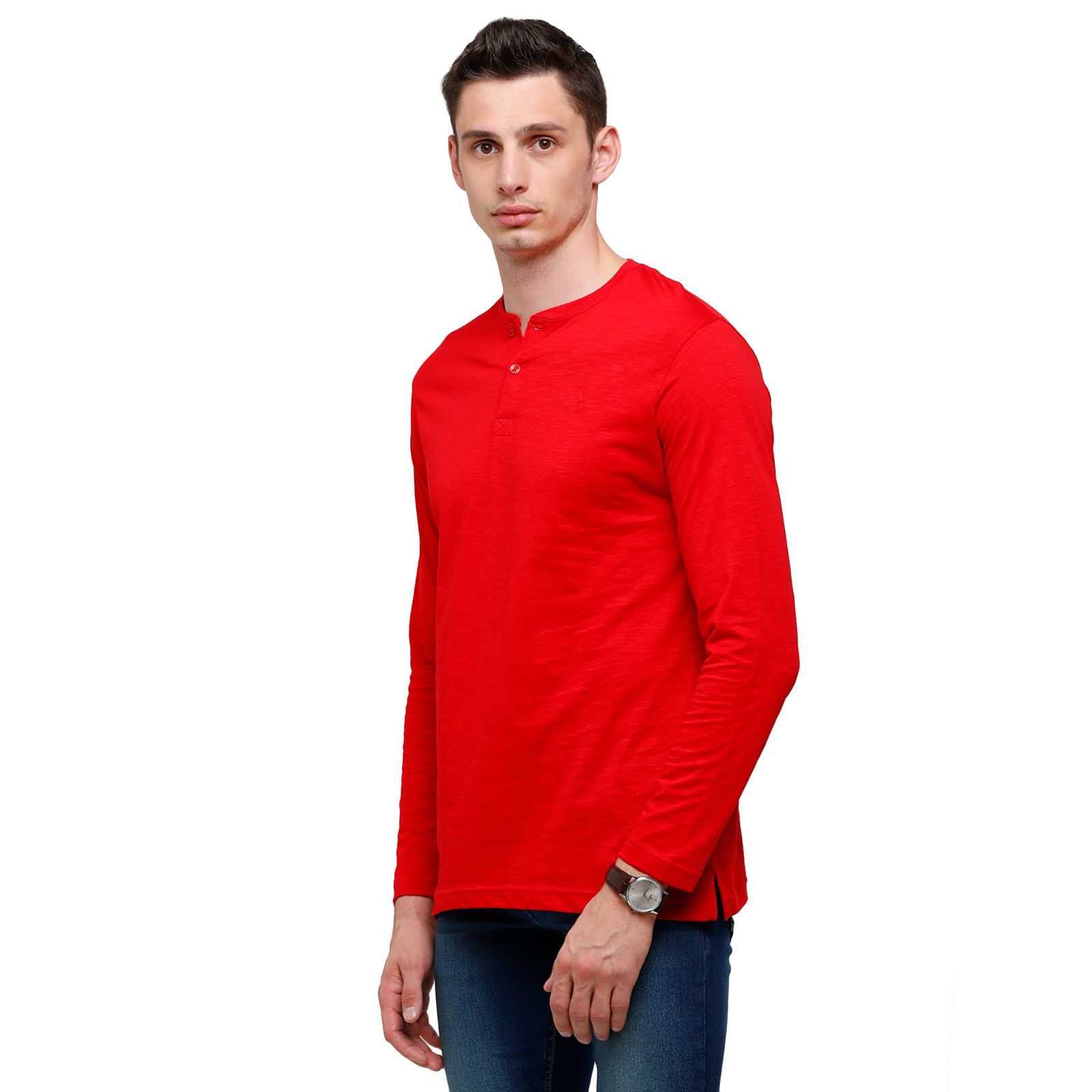 Classic polo Men's Red Full Sleeve Slim Fit Henley Crew T-Shirt - Ozel-True Red T-Shirt Classic Polo 