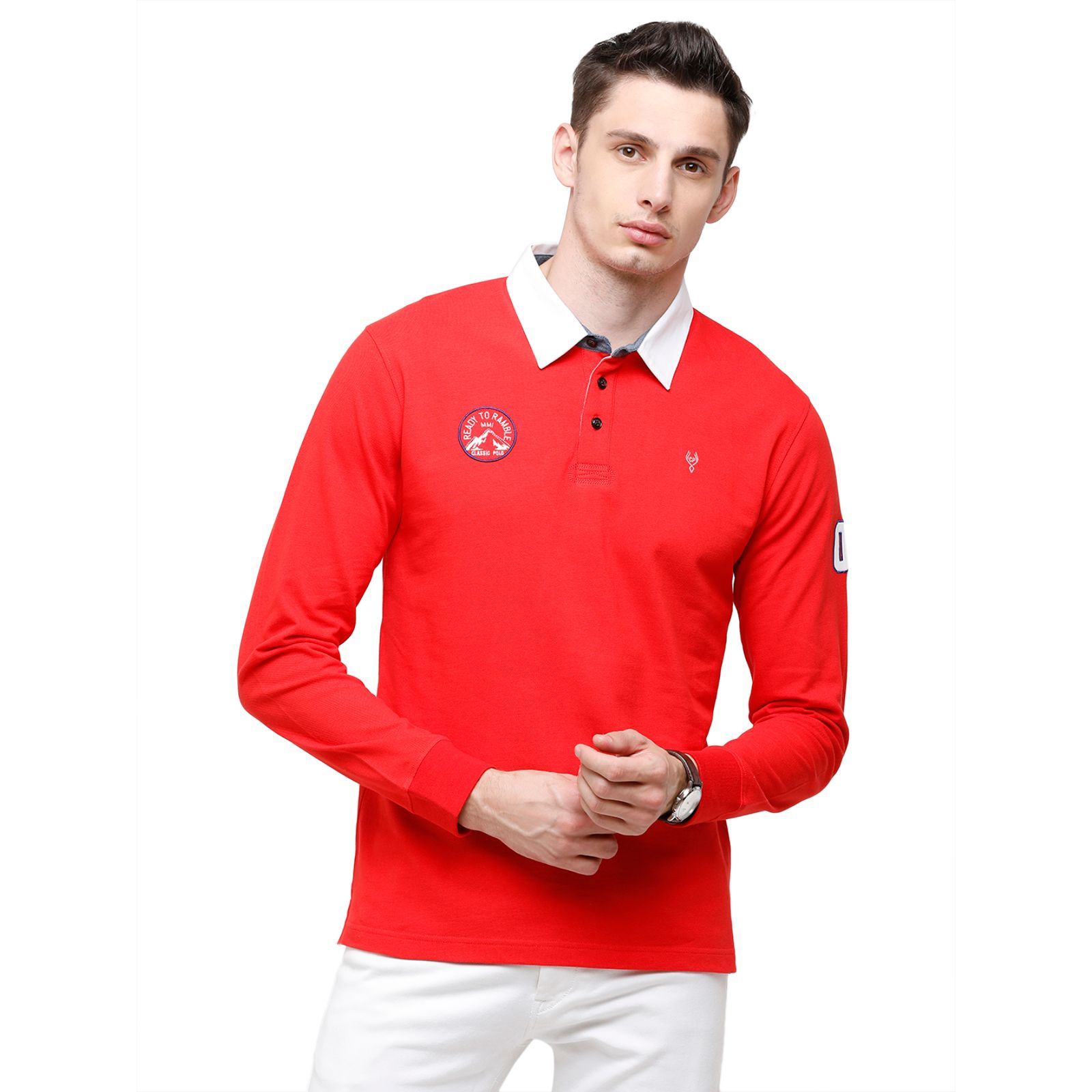 Classic Polo Men's Solid Red Polo Full Sleeve Slim Fit T-Shirt - VERNO - 251 A SF P T-Shirt Classic Polo 