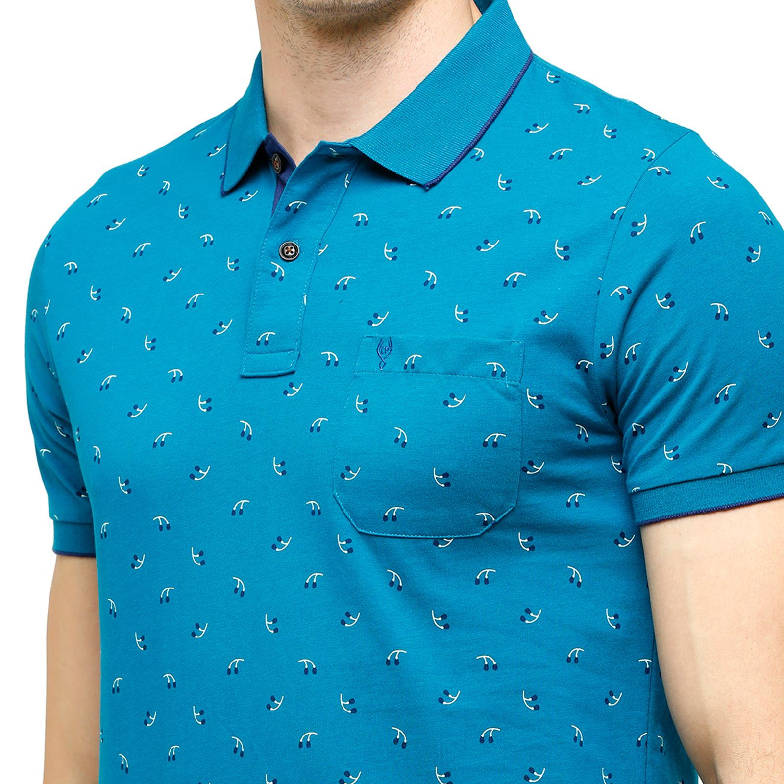 Classic Polo Mens Printed Half Sleeve 100% Cotton Blue Polo Neck T-Shirt ( BELLO - 144 B SF P ) T-Shirt Classic Polo 