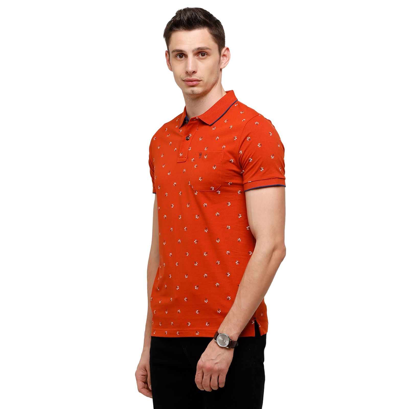 Classic Polo Mens Printed Half Sleeve 100% Cotton Orange Polo Neck T-Shirt ( BELLO - 158 B SF P ) T-Shirt Classic Polo 
