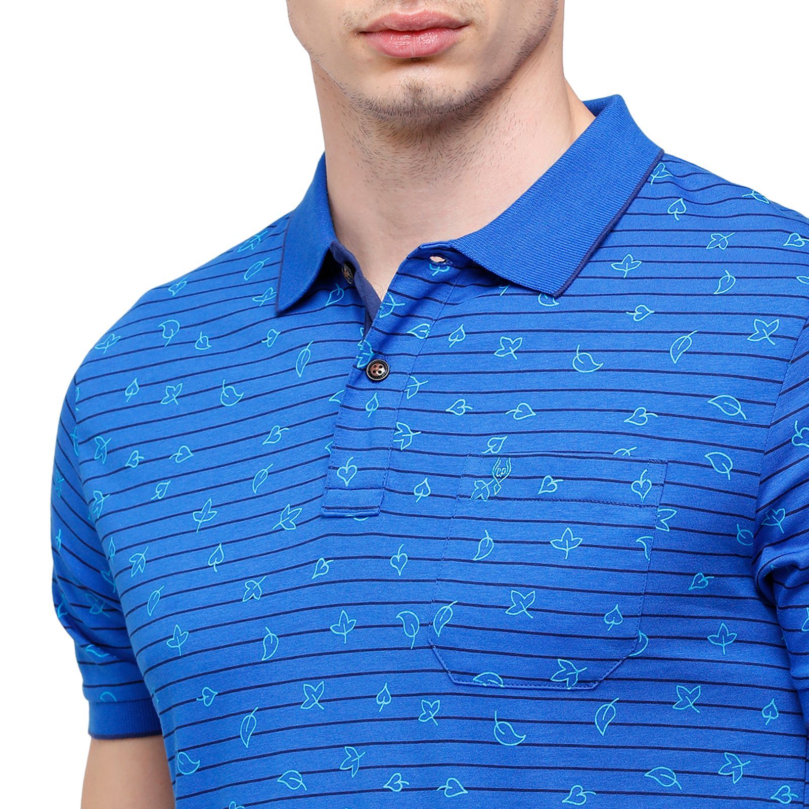 Classic Polo Mens Printed Half Sleeve 100% Cotton Royal Blue Polo Neck T-Shirt ( BELLO - 147 B SF P ) T-Shirt Classic Polo 