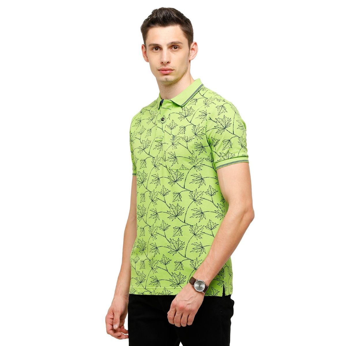 Classic Polo Mens Printed Half Sleeve 100% Cotton Green Polo Neck T-Shirt ( BEAU - 142 A SF P ) T-Shirt Classic Polo 