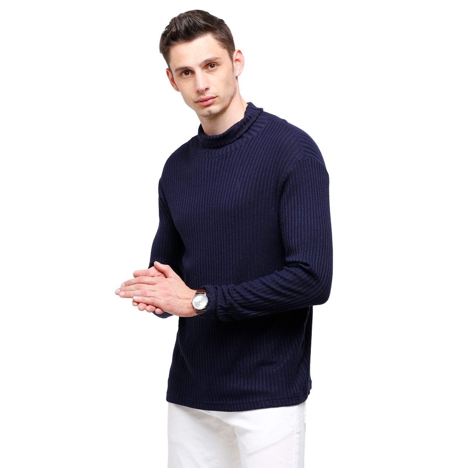 Classic Polo Men's Solid Navy Full Sleeve Slim Fit Henley T-Shirt ( VERNO - 272 B SF HN ) T-Shirt Classic Polo 