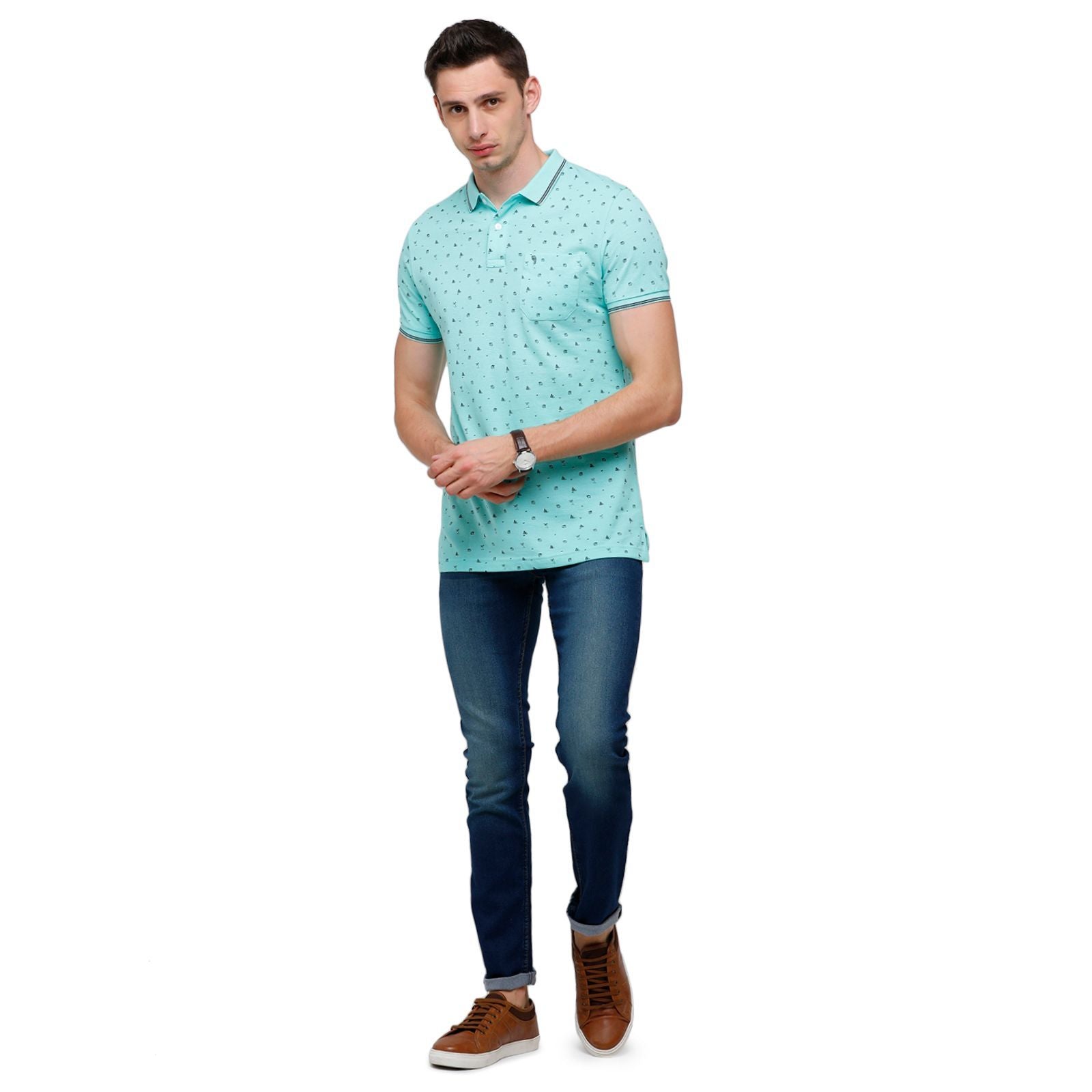 Swiss Club Mens Printed Half Sleeve 100% Cotton Turqouise Polo Neck T-Shirt ( STAG - 143 B SF P ) T-Shirt Swiss Club 