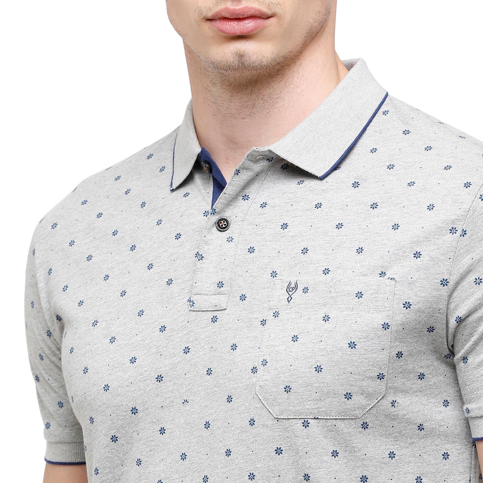 Classic Polo Mens Printed Half Sleeve 100% Cotton Grey Polo Neck T-Shirt ( BELLO - 156 A SF P ) T-Shirt Classic Polo 
