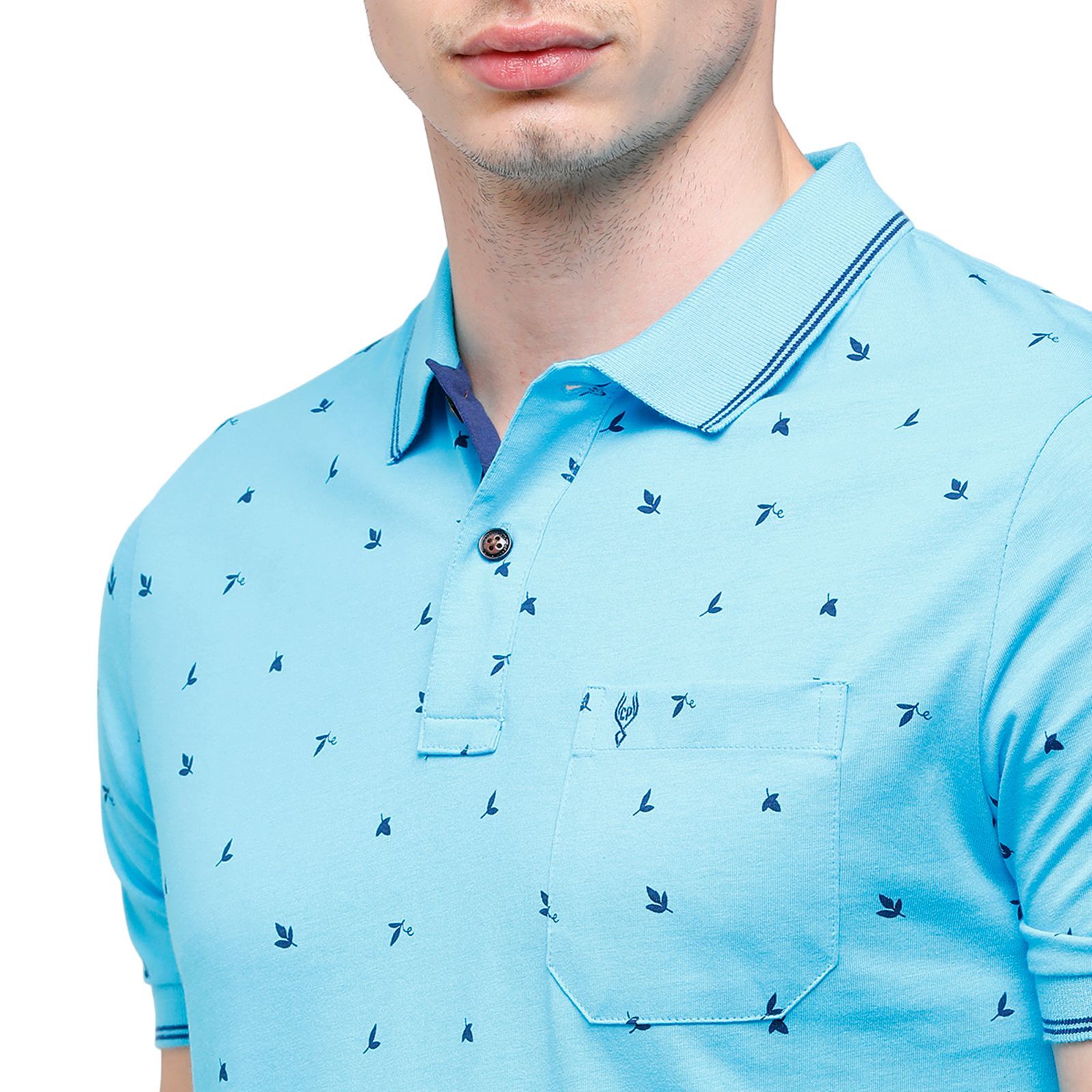 Classic Polo Mens Printed Half Sleeve 100% Cotton Turqouise Polo Neck T-Shirt ( BELLO - 142 A SF P ) T-Shirt Classic Polo 