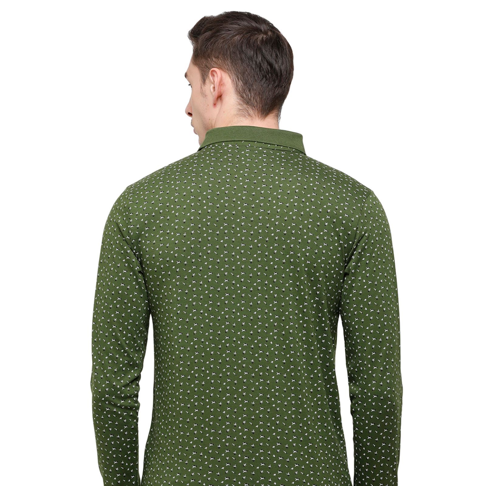 Classic Polo Mens Printed Full Sleeve 100% Cotton Olive Green Polo Neck T-Shirt ( VERNO - 260 B SF P ) T-Shirt Classic Polo 