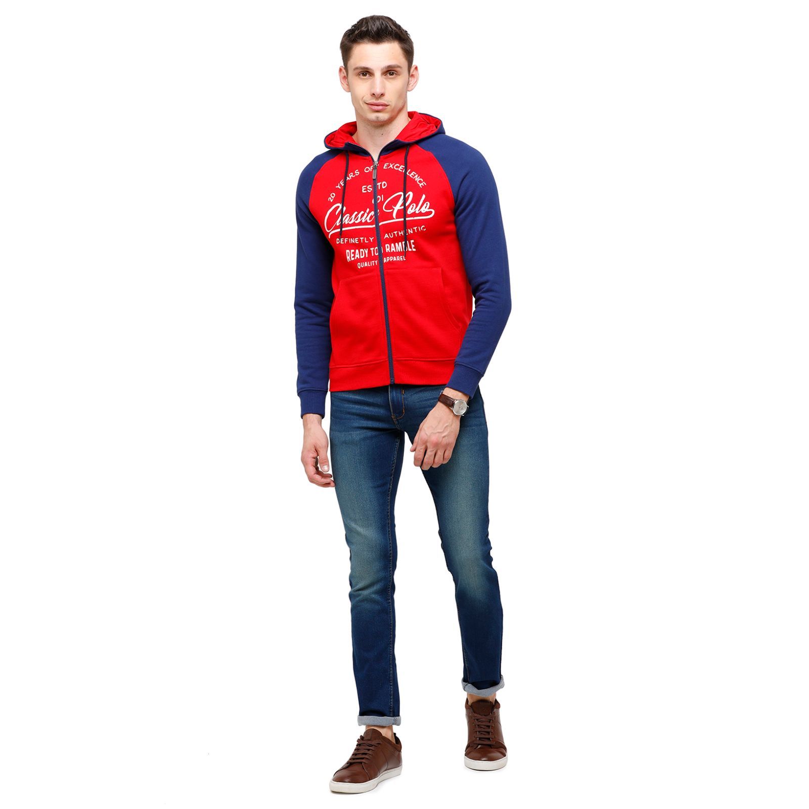 Classic Polo Men's Printed Full Sleeve Red & Blue Hood Sweat Shirt - CPSS-327A Sweat Shirts Classic Polo 