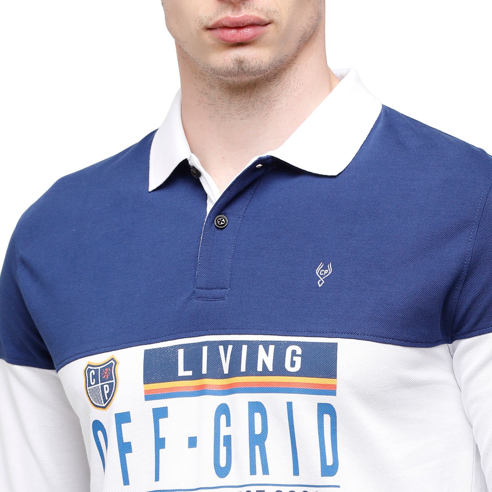 Classic Polo Mens Printed Full Sleeve 100% Cotton Blue:White Polo Neck T-Shirt ( VERNO - 256 B SF P ) T-Shirt Classic Polo 