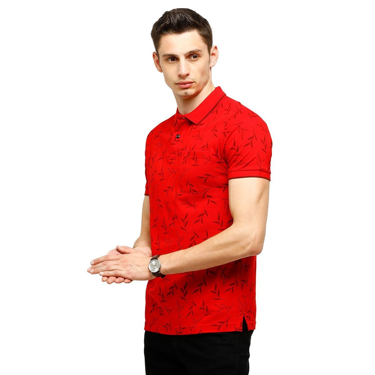 Classic Polo Mens Printed Half Sleeve 100% Cotton Red Polo Neck T-Shirt ( BEAU - 150 A SF P ) T-Shirt Classic Polo 