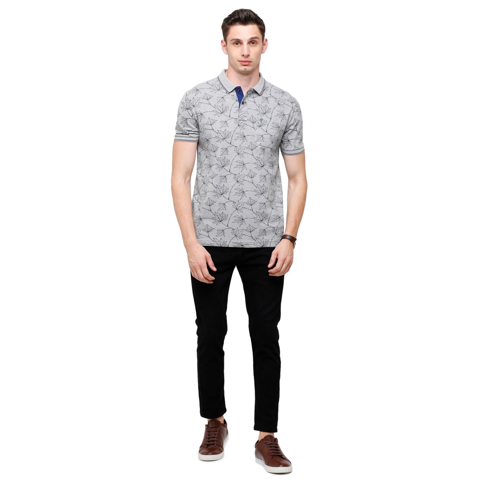 Classic Polo Mens Printed Half Sleeve 100% Cotton Grey Polo Neck T-Shirt ( BEAU - 142 B SF P ) T-Shirt Classic Polo 