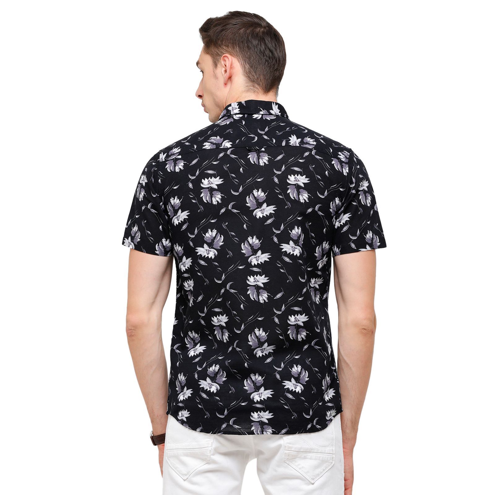 Swiss Club Mens Solid Half Sleeve 100% Cotton Black Polo Neck Woven Shirt ( S-SC-75 B-HS-SLD-SF ) Shirts Swiss Club 