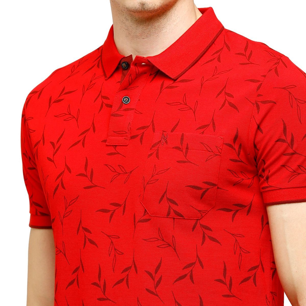 Classic Polo Mens Printed Half Sleeve 100% Cotton Red Polo Neck T-Shirt ( BEAU - 150 A SF P ) T-Shirt Classic Polo 