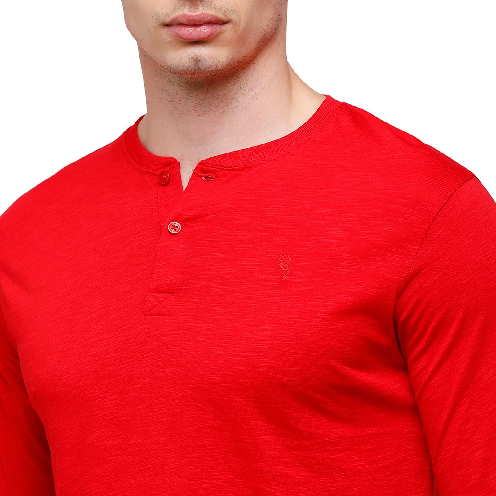 Classic polo Men's Red Full Sleeve Slim Fit Henley Crew T-Shirt - Ozel-True Red T-Shirt Classic Polo 