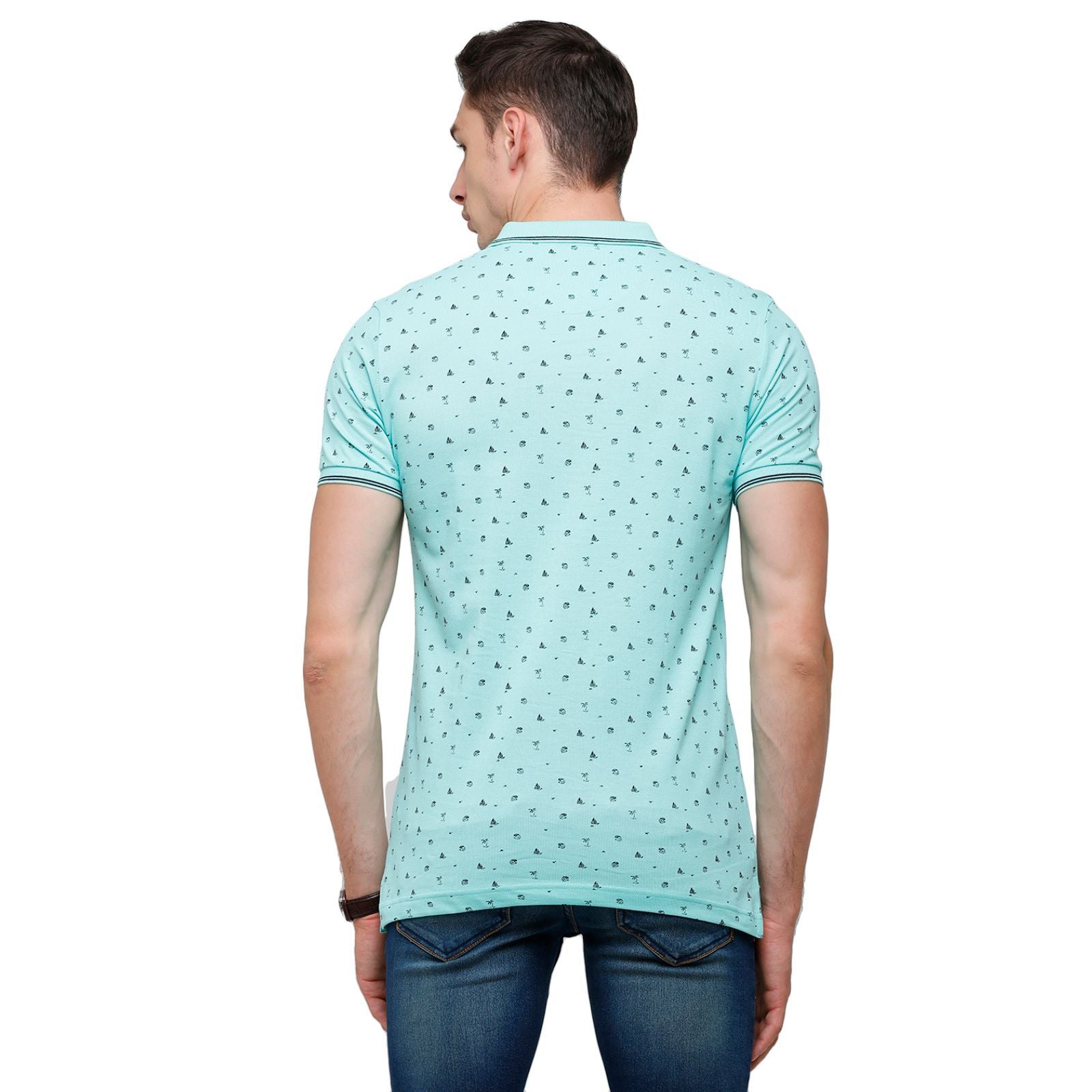 Swiss Club Mens Printed Half Sleeve 100% Cotton Turqouise Polo Neck T-Shirt ( STAG - 143 B SF P ) T-Shirt Swiss Club 