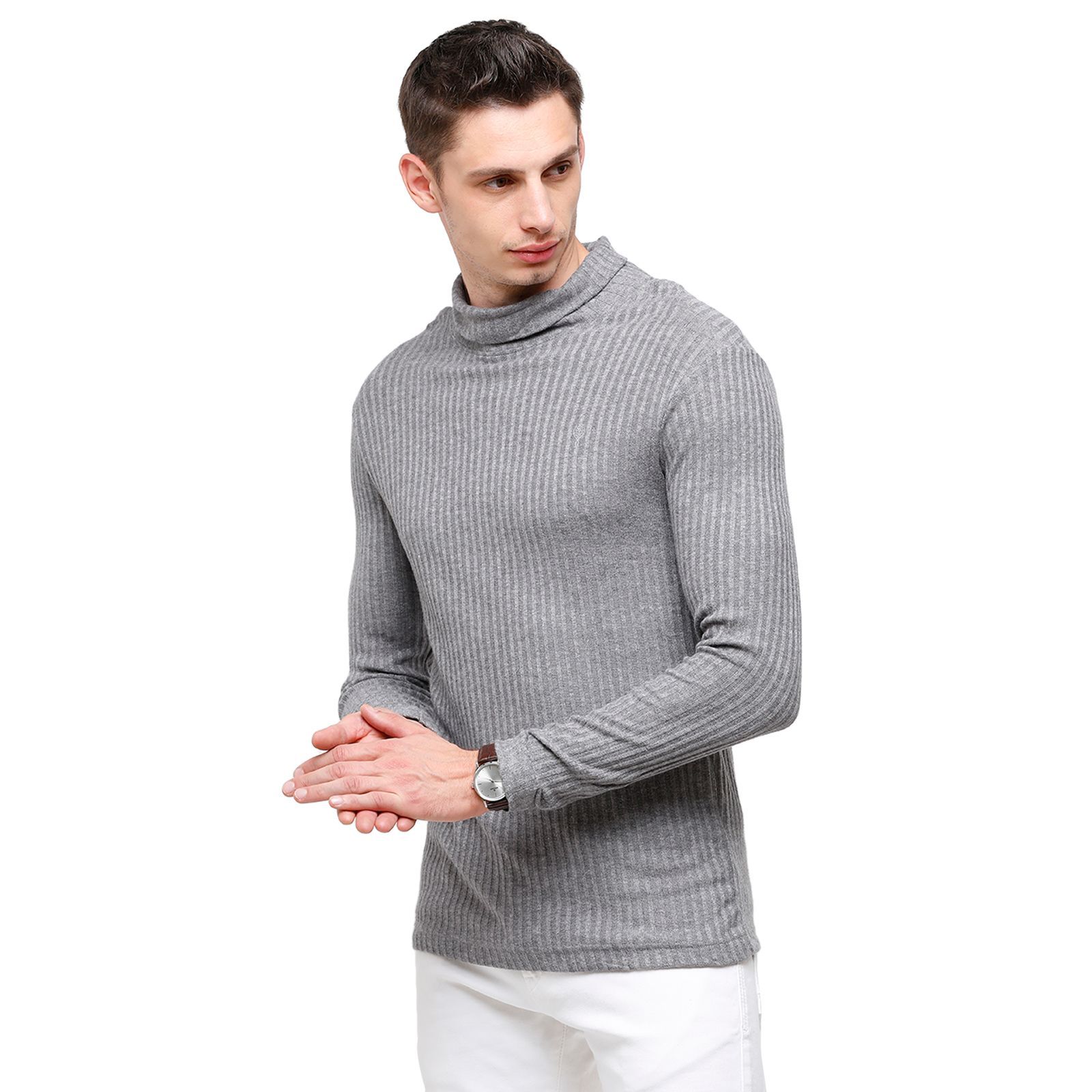 Classic Polo Men's Solid Grey Full Sleeve Slim Fit Henley T-Shirt ( VERNO - 272 A SF HN ) T-Shirt Classic Polo 