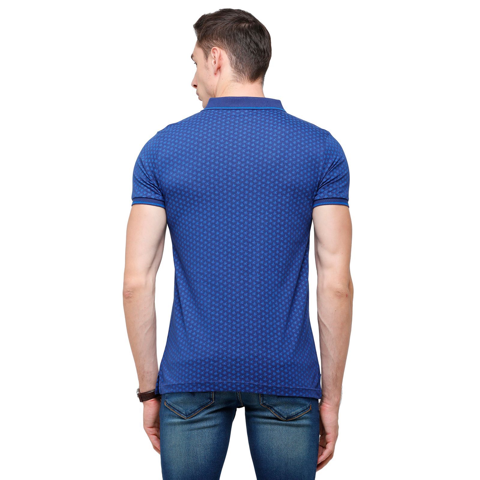 Swiss Club Mens Printed Half Sleeve 100% Cotton Royal Blue Polo Neck T-Shirt ( STAG - 134 B SF P ) T-Shirt Swiss Club 