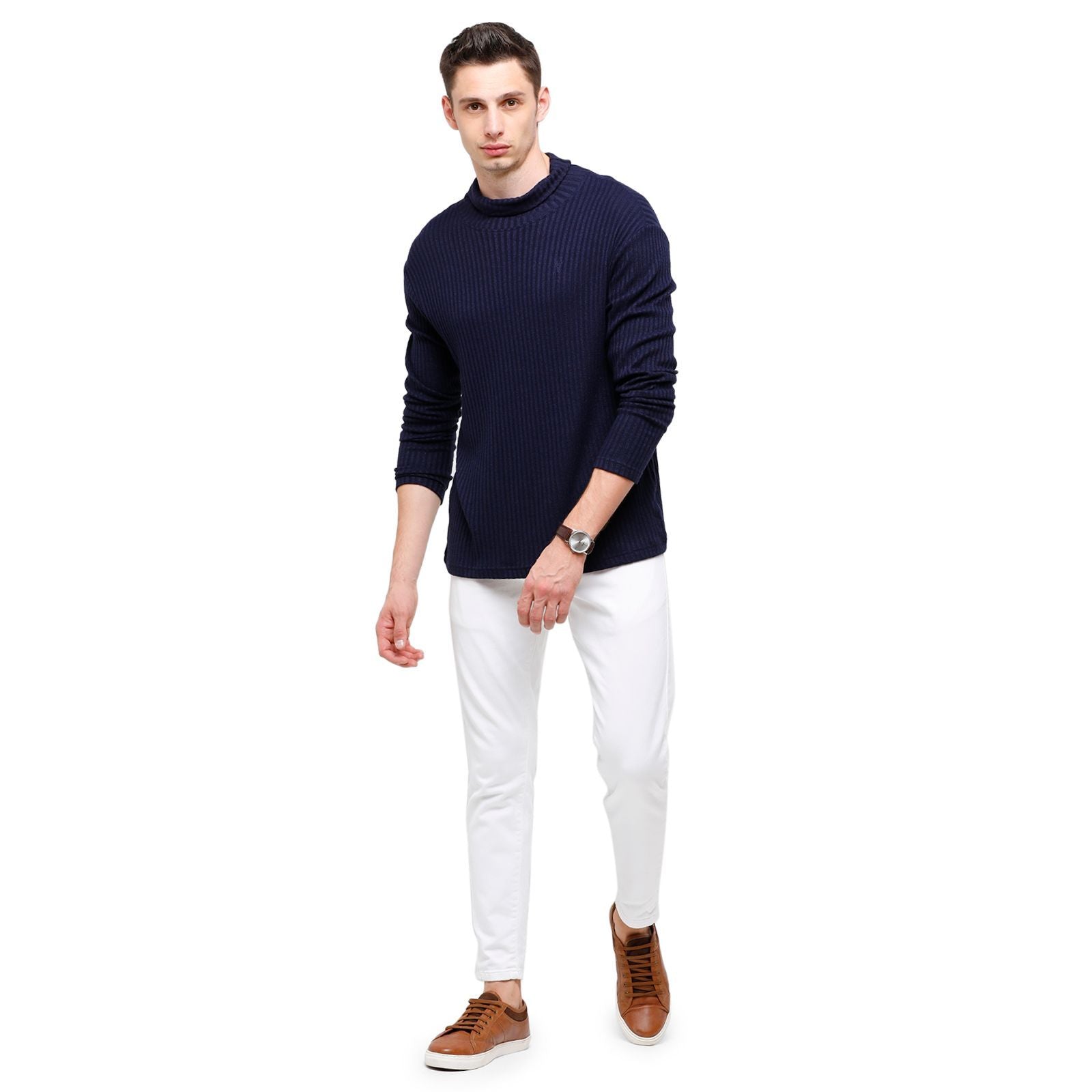 Classic Polo Men's Solid Navy Full Sleeve Slim Fit Henley T-Shirt ( VERNO - 272 B SF HN ) T-Shirt Classic Polo 