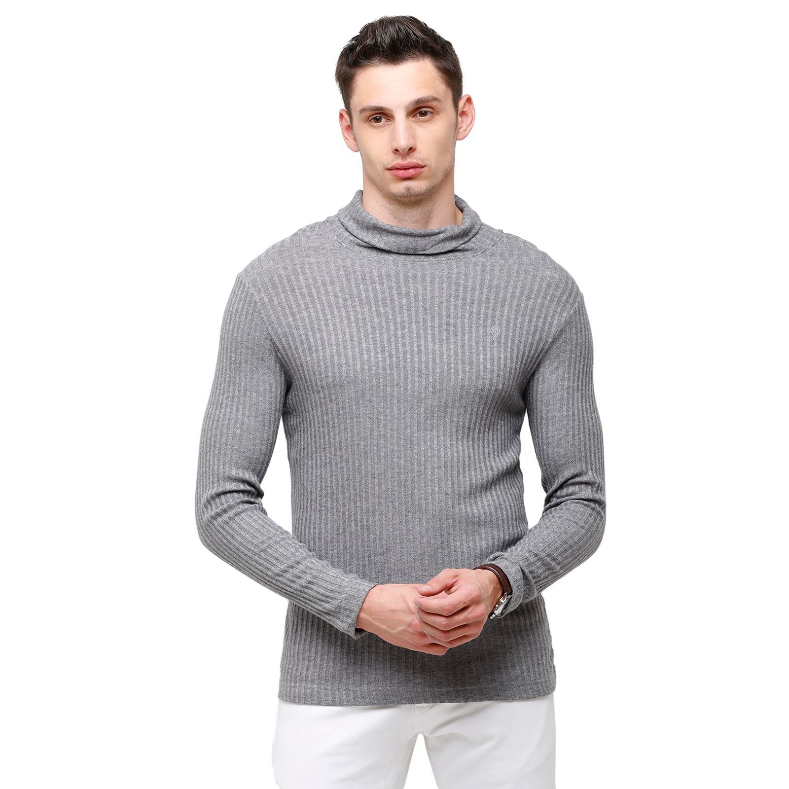 Classic Polo Men's Solid Grey Full Sleeve Slim Fit Henley T-Shirt ( VERNO - 272 A SF HN ) T-Shirt Classic Polo 