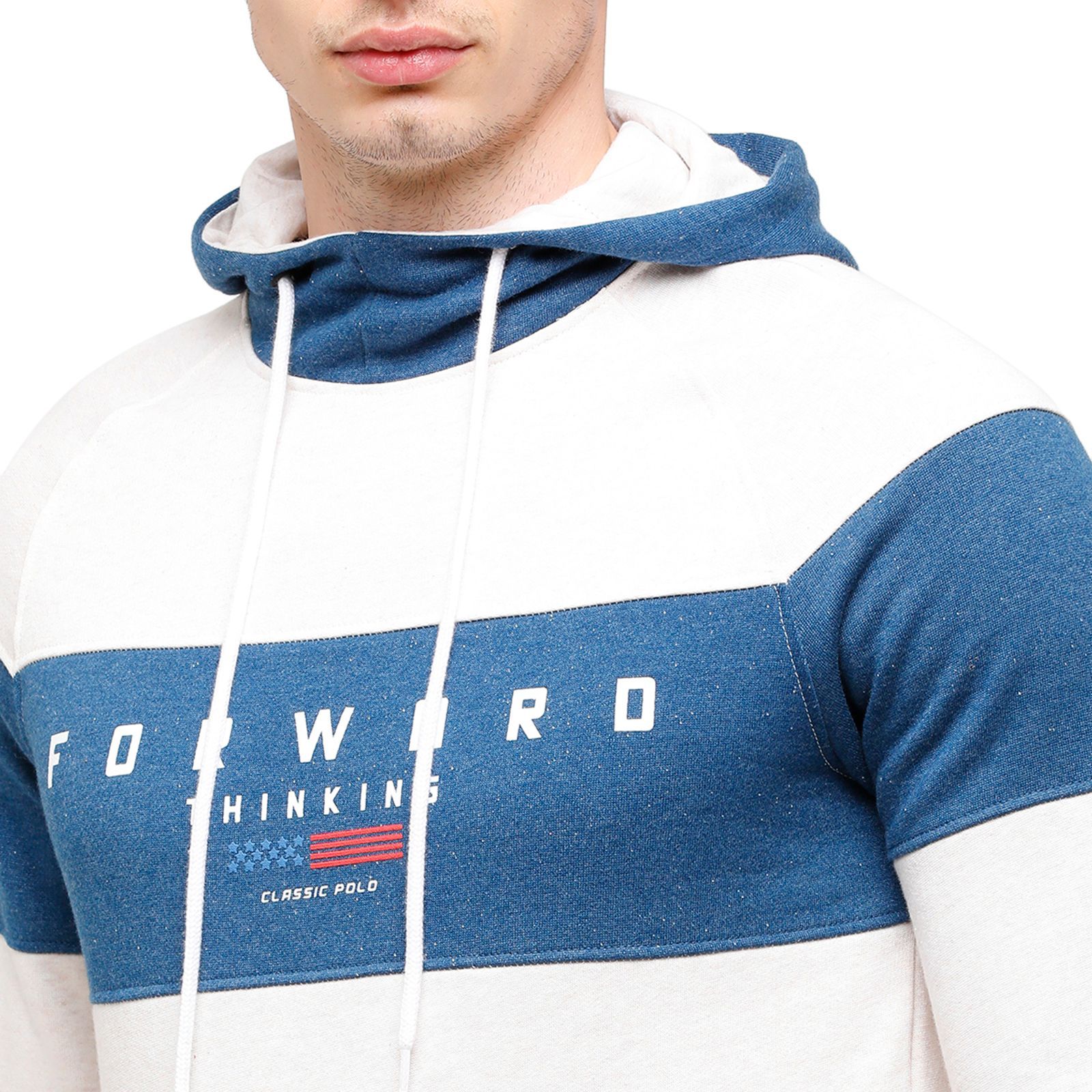 Classic Polo Men's Printed Full Sleeve White & Blue Hood Sweat Shirt - CPSS - 332A Sweat Shirts Classic Polo 