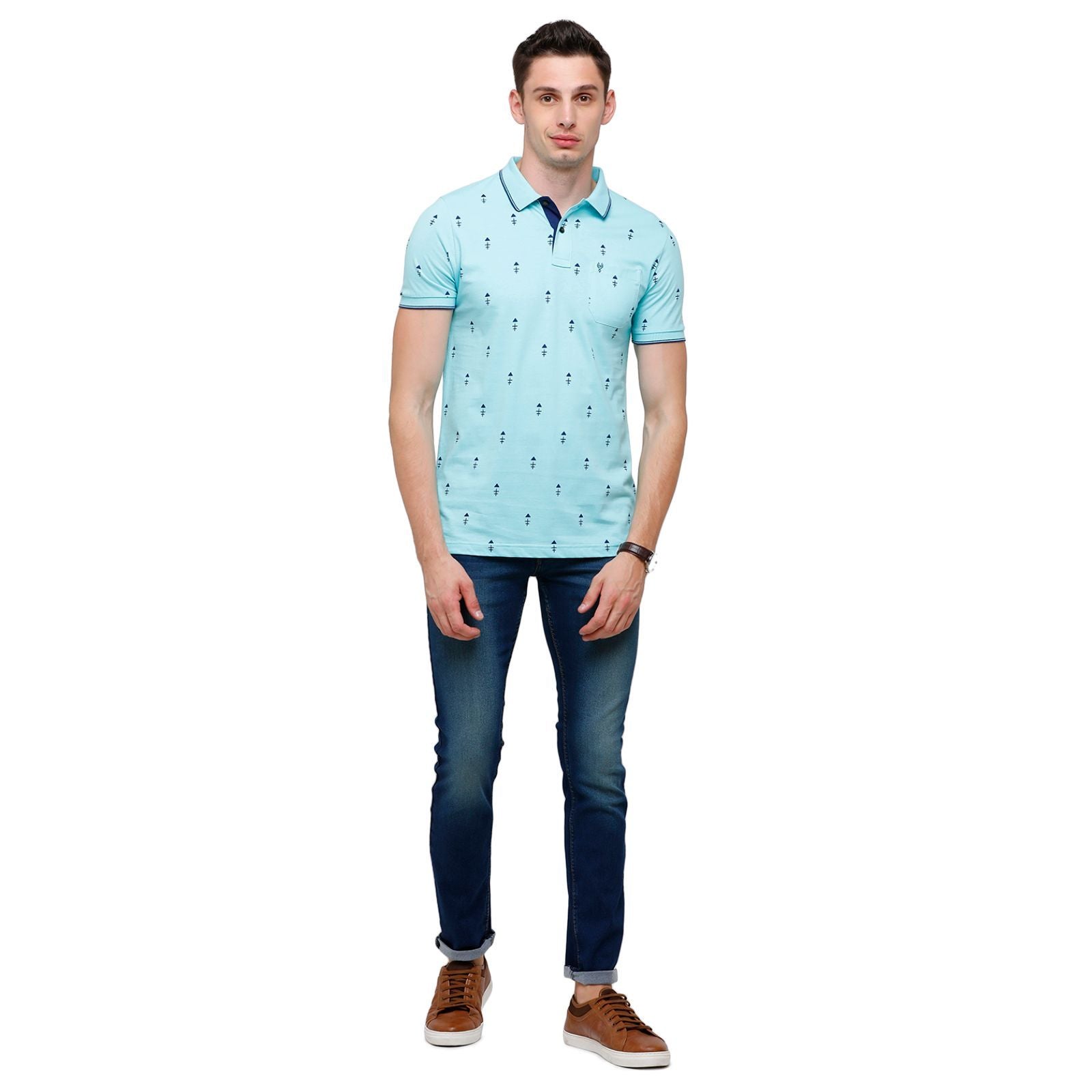 Classic Polo Mens Printed Half Sleeve 100% Cotton Turqouise Polo Neck T-Shirt ( BELLO - 146 A SF P ) T-Shirt Classic Polo 