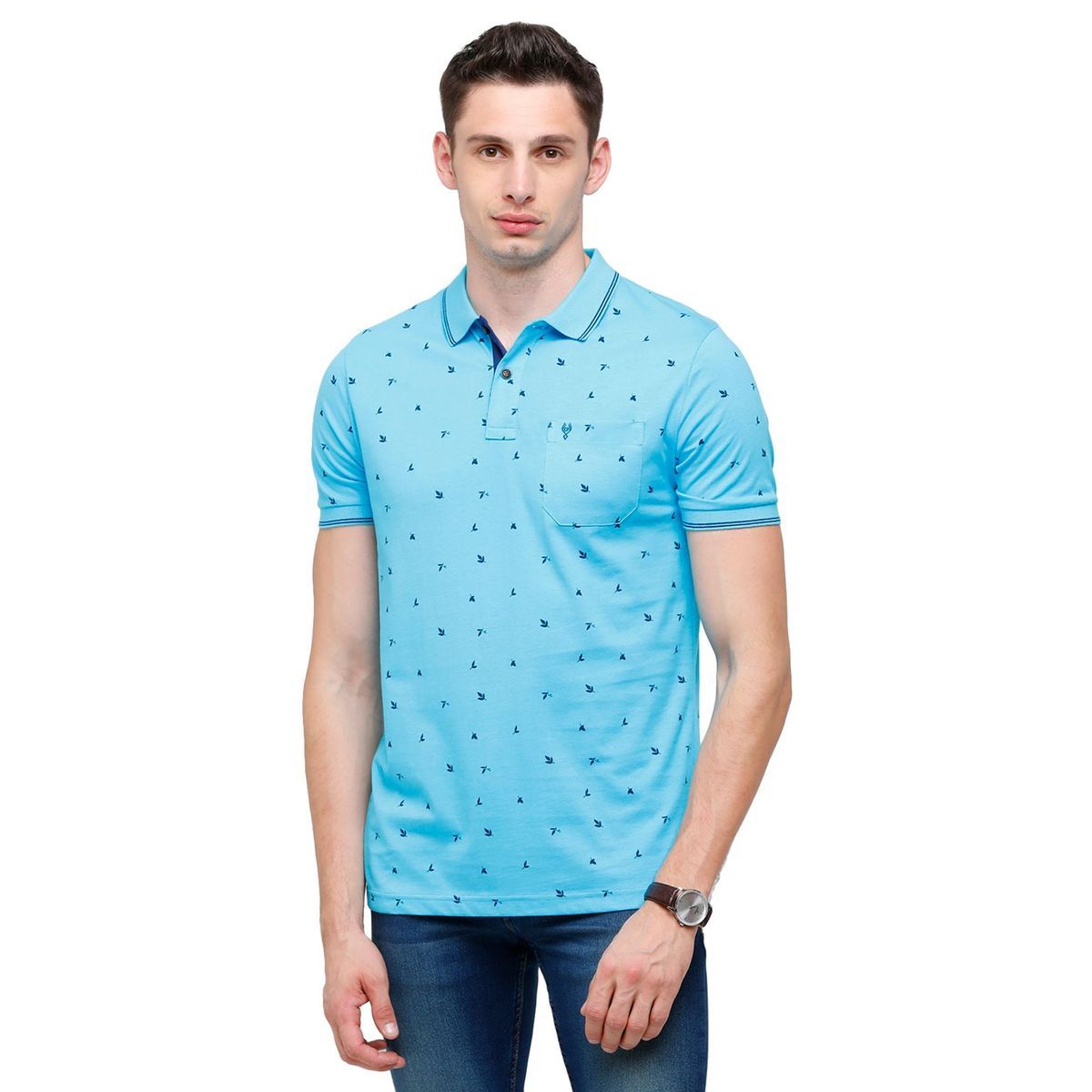 Classic Polo Mens Printed Half Sleeve 100% Cotton Turqouise Polo Neck T-Shirt ( BELLO - 142 A SF P ) T-Shirt Classic Polo 