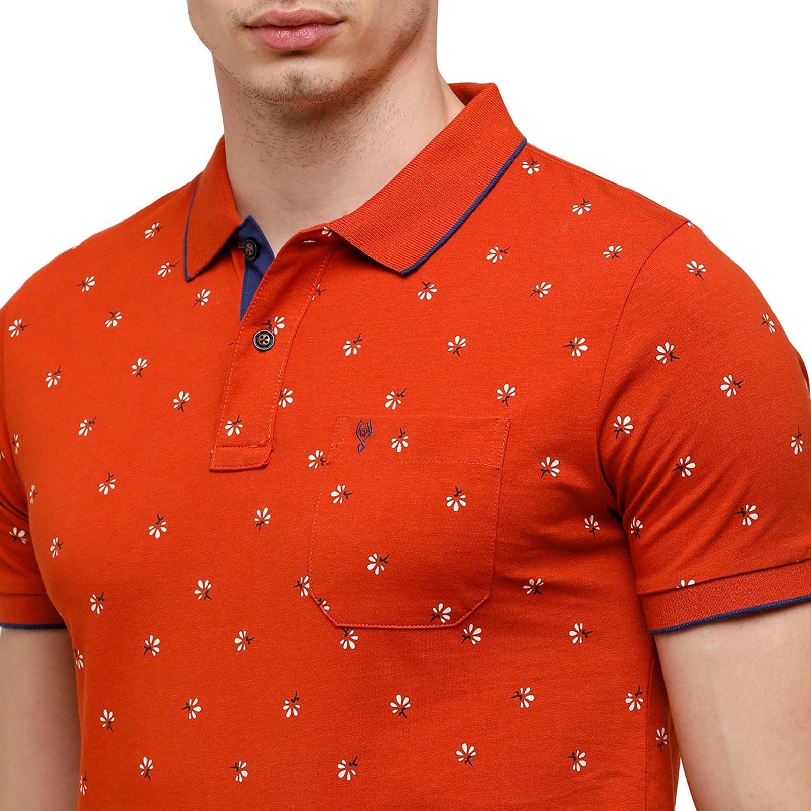Classic Polo Mens Printed Half Sleeve 100% Cotton Orange Polo Neck T-Shirt ( BELLO - 158 B SF P ) T-Shirt Classic Polo 