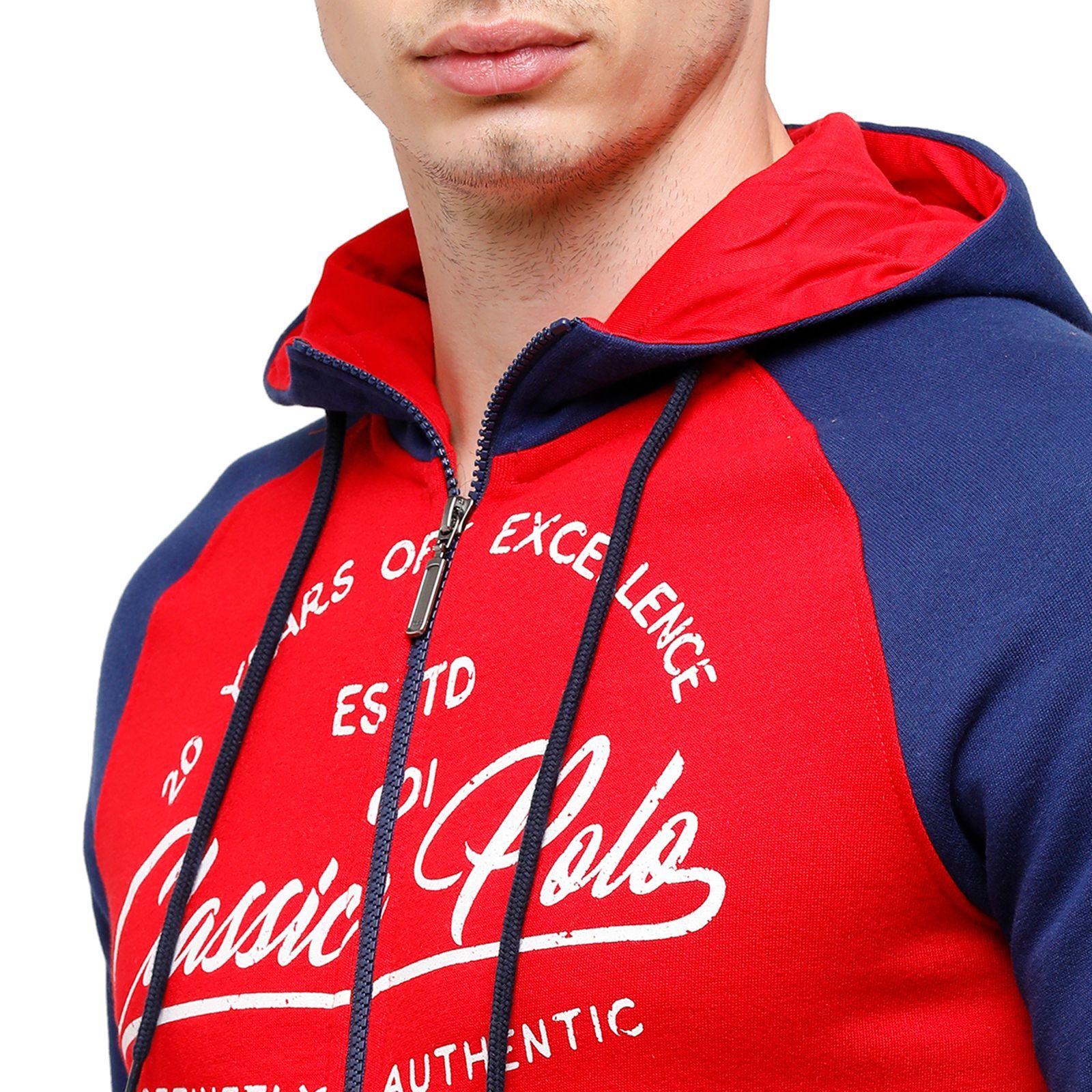 Classic Polo Men's Printed Full Sleeve Red & Blue Hood Sweat Shirt - CPSS-327A Sweat Shirts Classic Polo 
