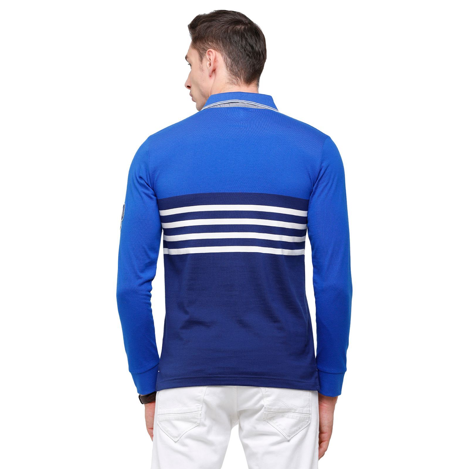 Classic Polo Men's Royal Blue Stripes Polo Full Sleeve Slim Fit T-Shirt - VERNO - 263 A SF P T-Shirt Classic Polo 