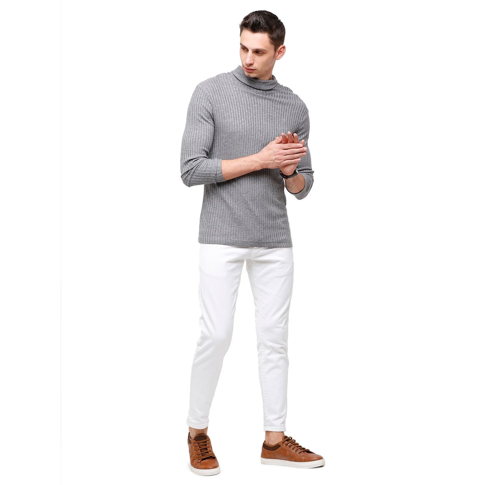 Classic Polo Men's Solid Grey Full Sleeve Slim Fit Henley T-Shirt ( VERNO - 272 A SF HN ) T-Shirt Classic Polo 