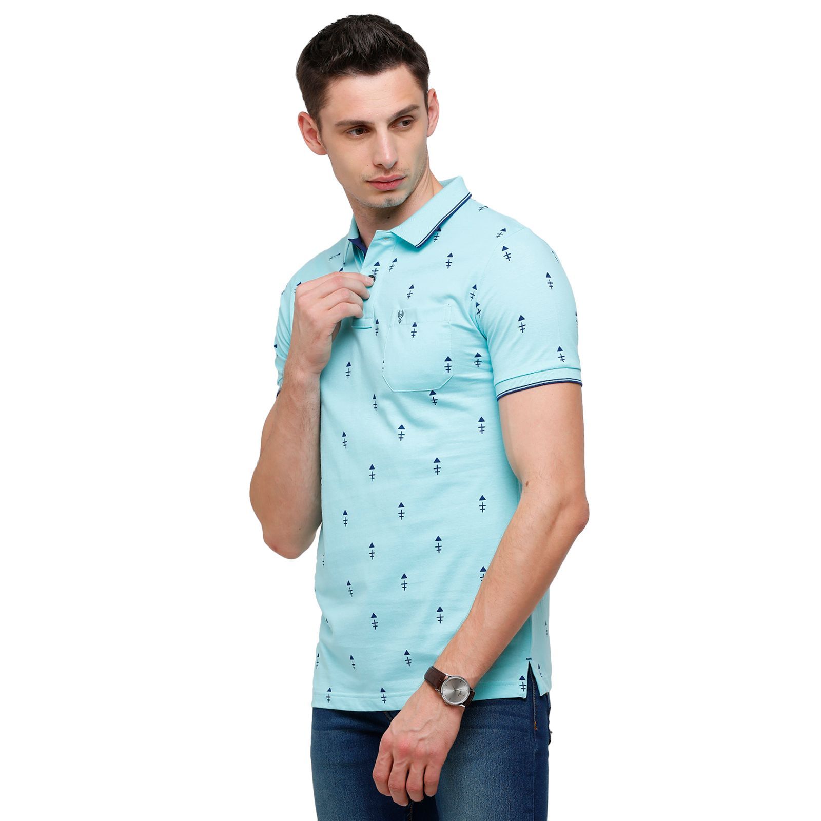 Classic Polo Mens Printed Half Sleeve 100% Cotton Turqouise Polo Neck T-Shirt ( BELLO - 146 A SF P ) T-Shirt Classic Polo 
