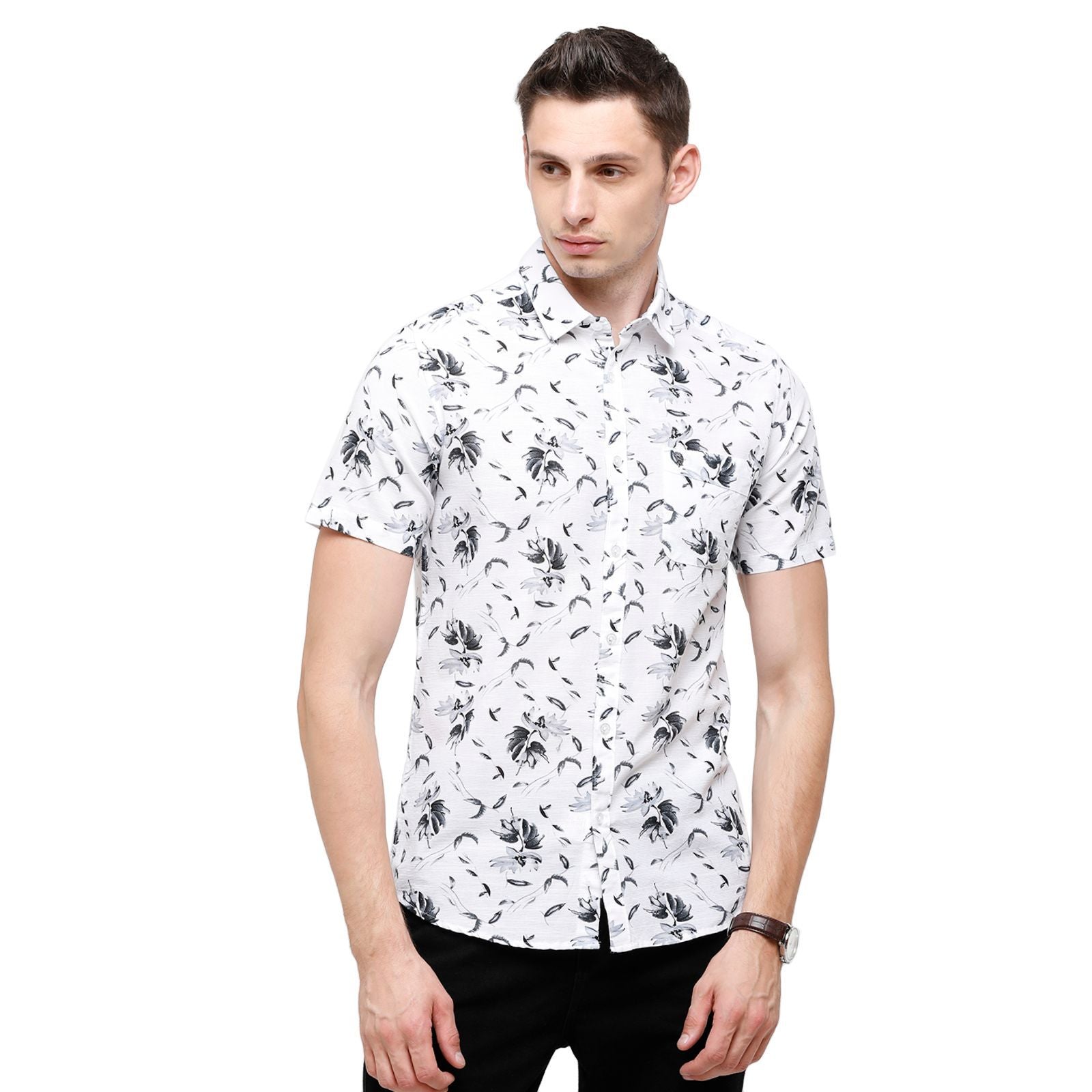 Swiss Club Mens Solid Half Sleeve 100% Cotton White Polo Neck Woven Shirt ( S-SC-75 A-HS-SLD-SF ) Shirts Swiss Club 