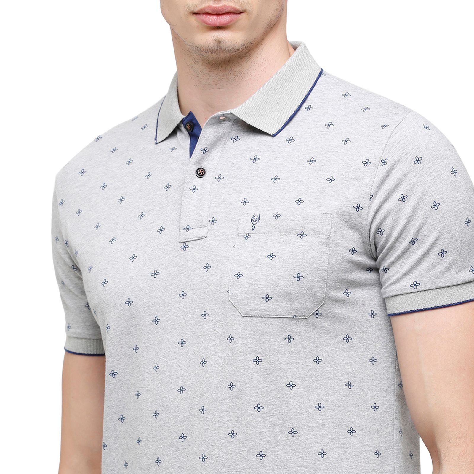 Classic Polo Mens Printed Half Sleeve 100% Cotton Grey Polo Neck T-Shirt ( BELLO - 160 B SF P ) T-Shirt Classic Polo 