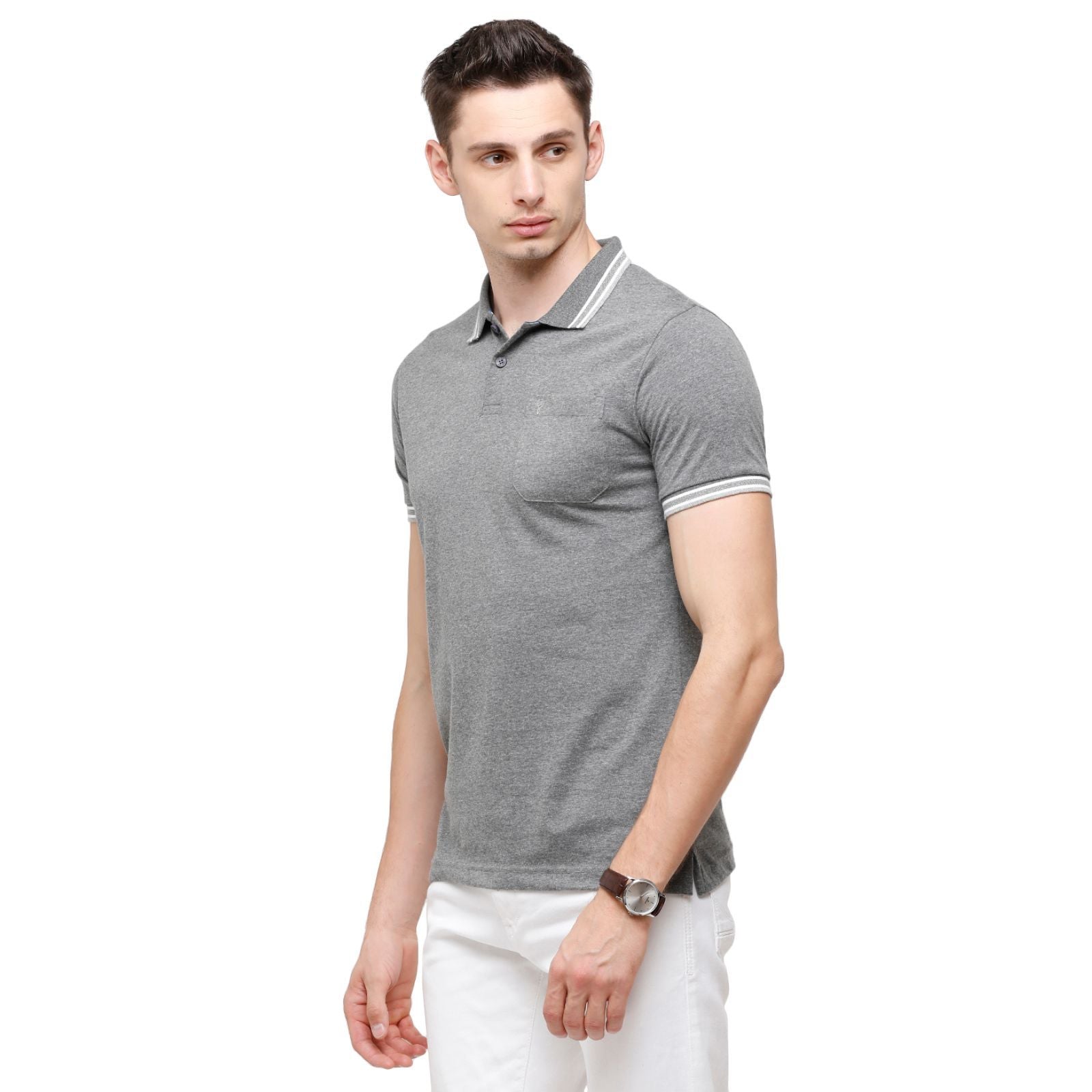 Classic polo Men's Dark Grey Sporty Polo Half Sleeve Slim Fit T-Shirt - Pristo Anthra Mel T-Shirt Classic Polo 