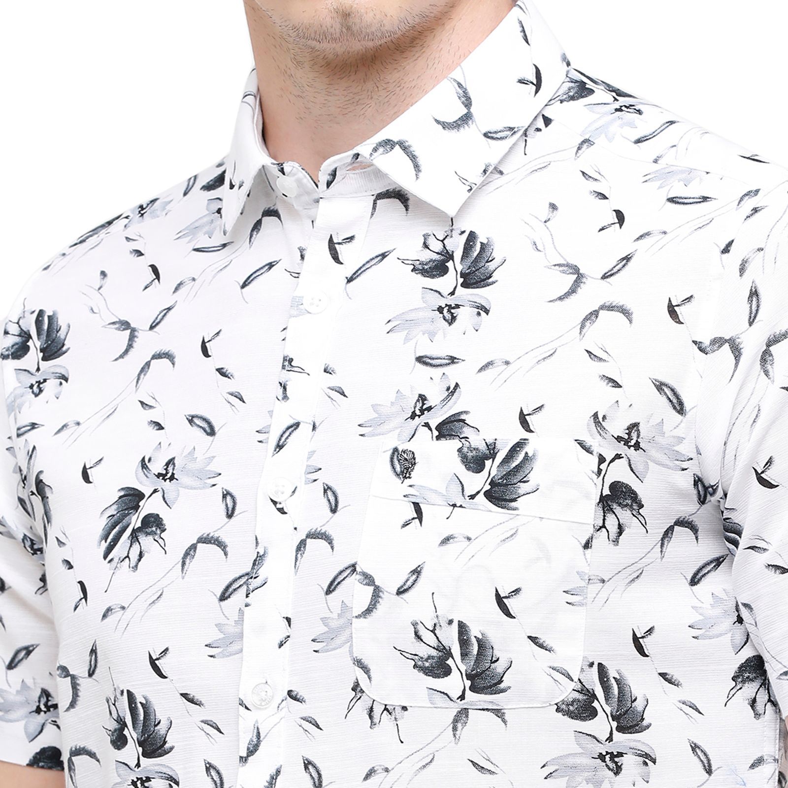 Swiss Club Mens Solid Half Sleeve 100% Cotton White Polo Neck Woven Shirt ( S-SC-75 A-HS-SLD-SF ) Shirts Swiss Club 