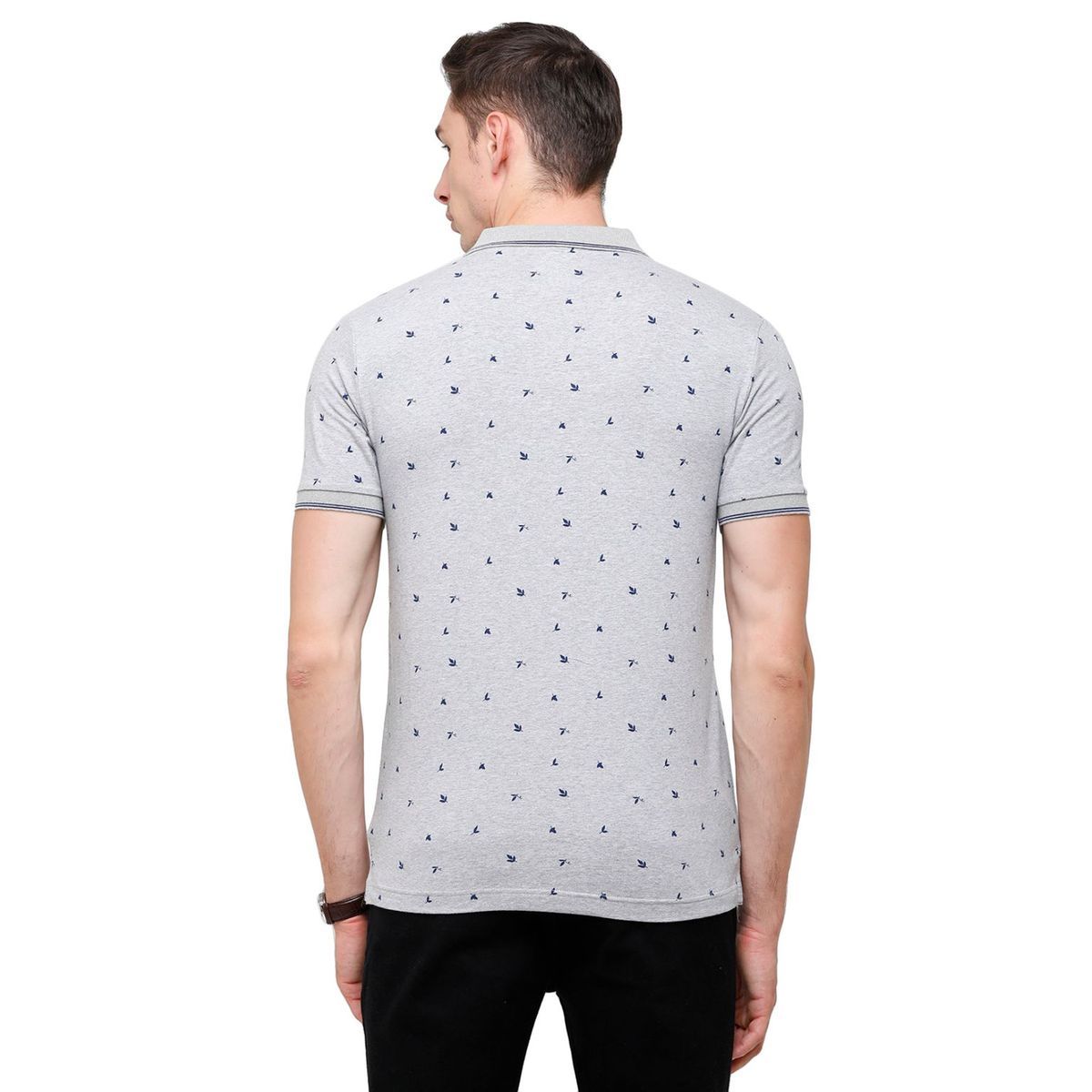 Classic Polo Mens Printed Half Sleeve 100% Cotton Grey Polo Neck T-Shirt ( BELLO - 142 B SF P ) T-Shirt Classic Polo 